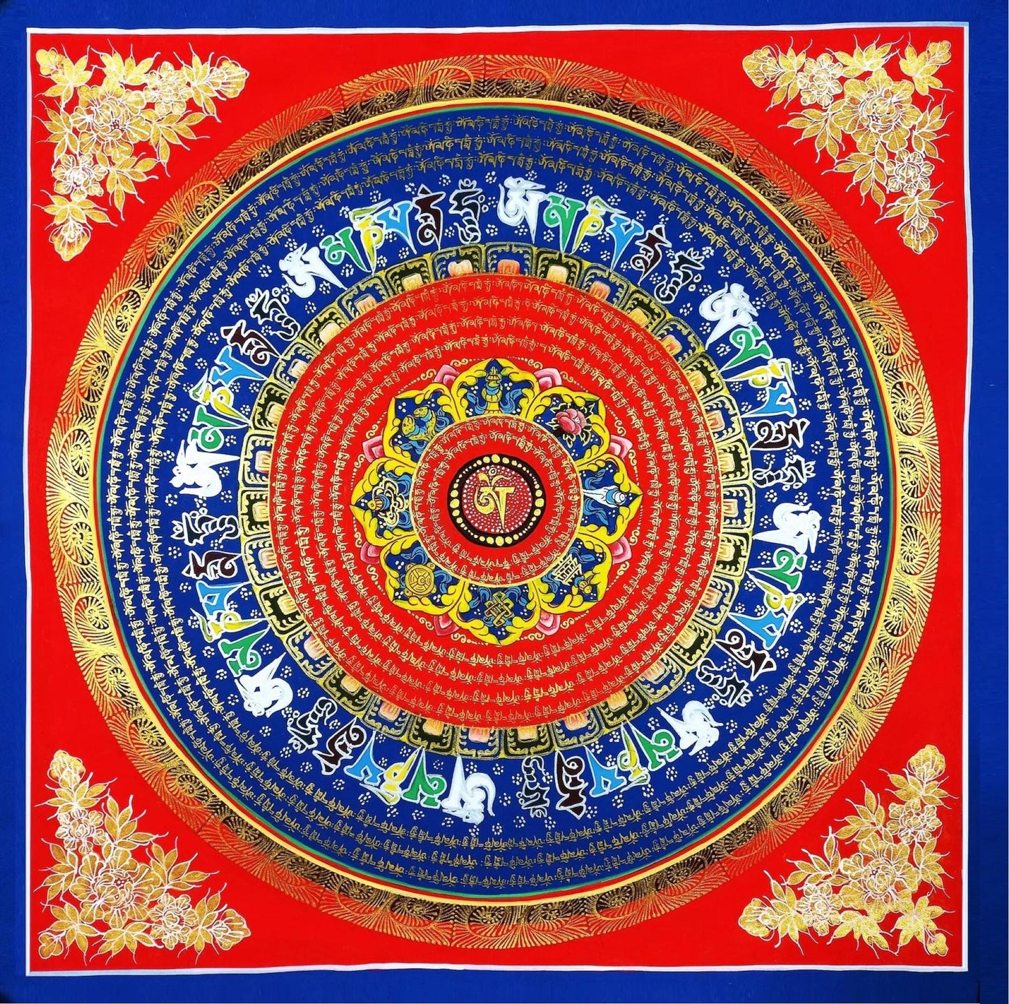 Om Mantra Mandala Thangka Painting | Hand-Painted Tibetan Meditation Art