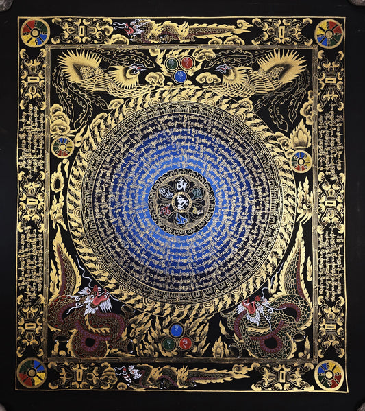 Hand-Painted Dragon Mandala Thangka – Tibetan Buddhist Art, Meditation Decor