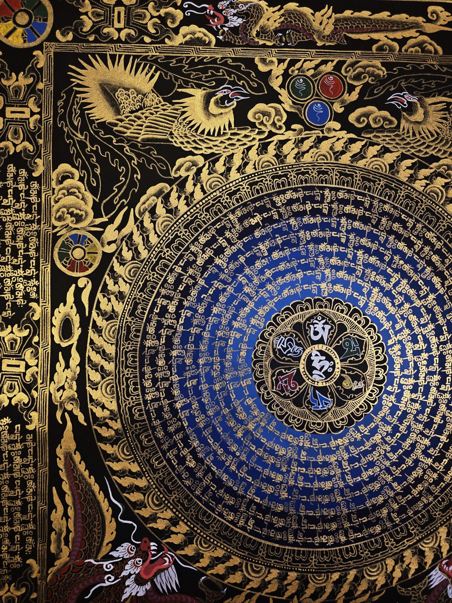 Hand-Painted Dragon Mandala Thangka – Tibetan Buddhist Art, Meditation Decor