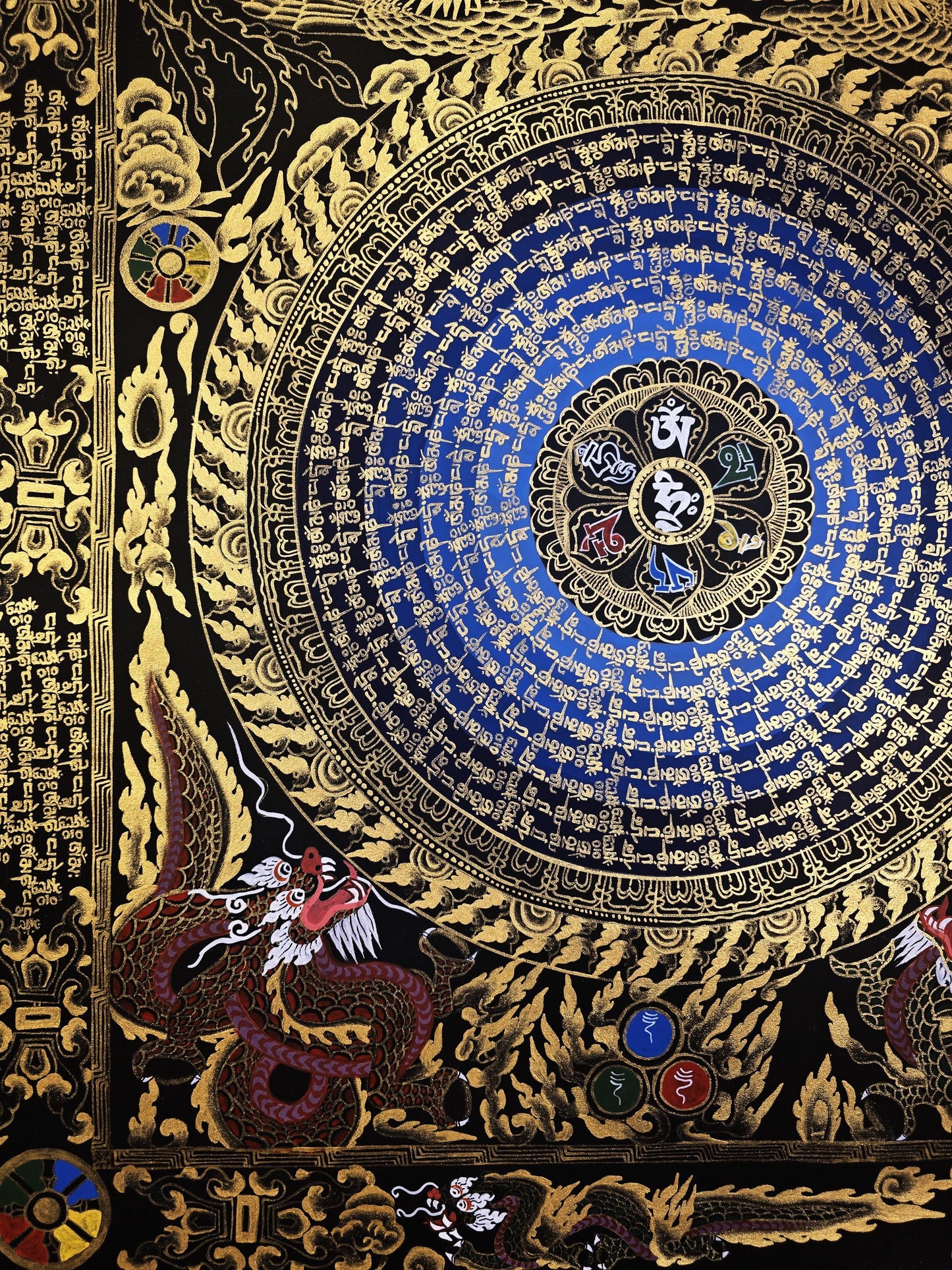 Hand-Painted Dragon Mandala Thangka – Tibetan Buddhist Art, Meditation Decor