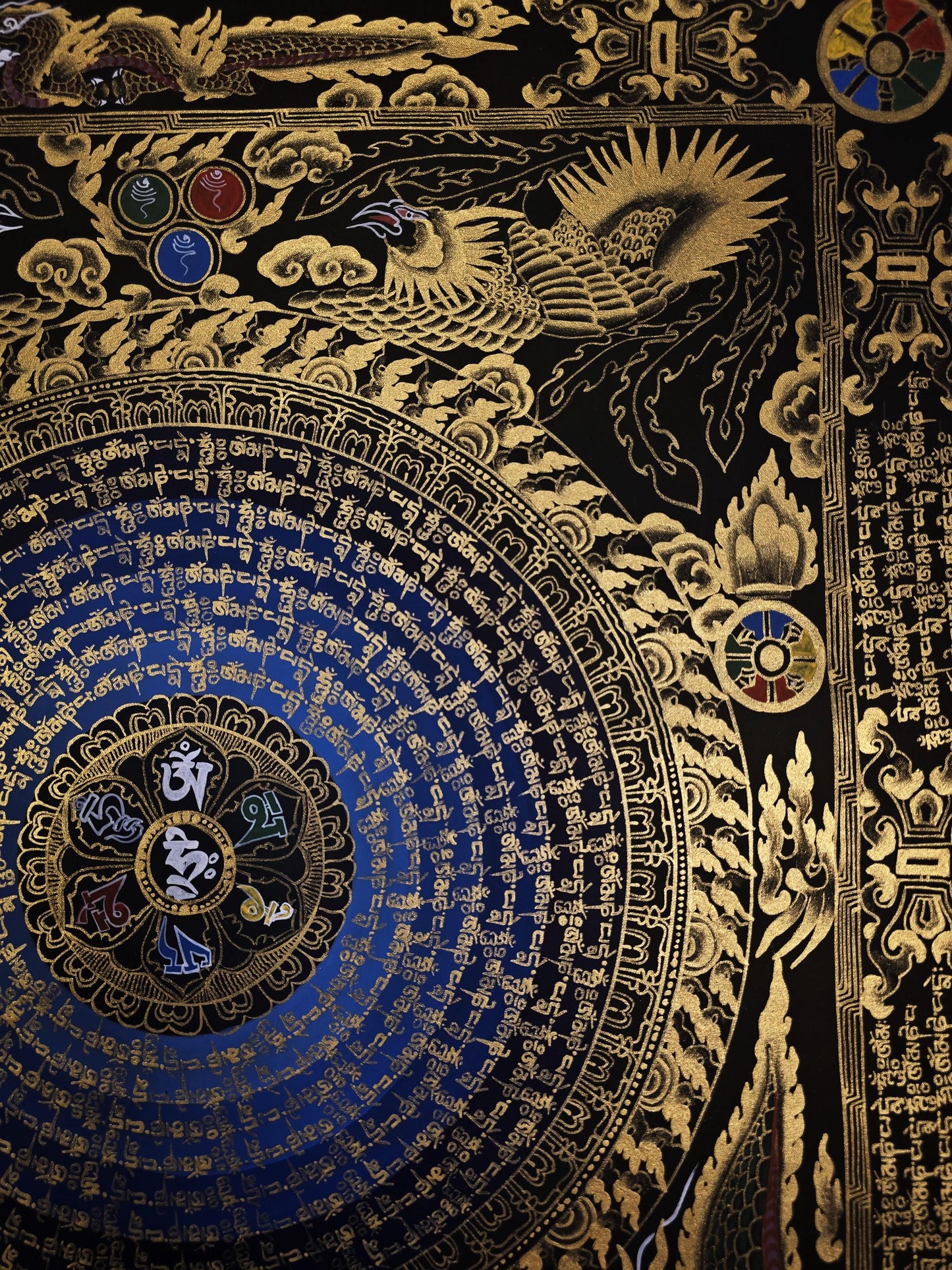 Hand-Painted Dragon Mandala Thangka – Tibetan Buddhist Art, Meditation Decor