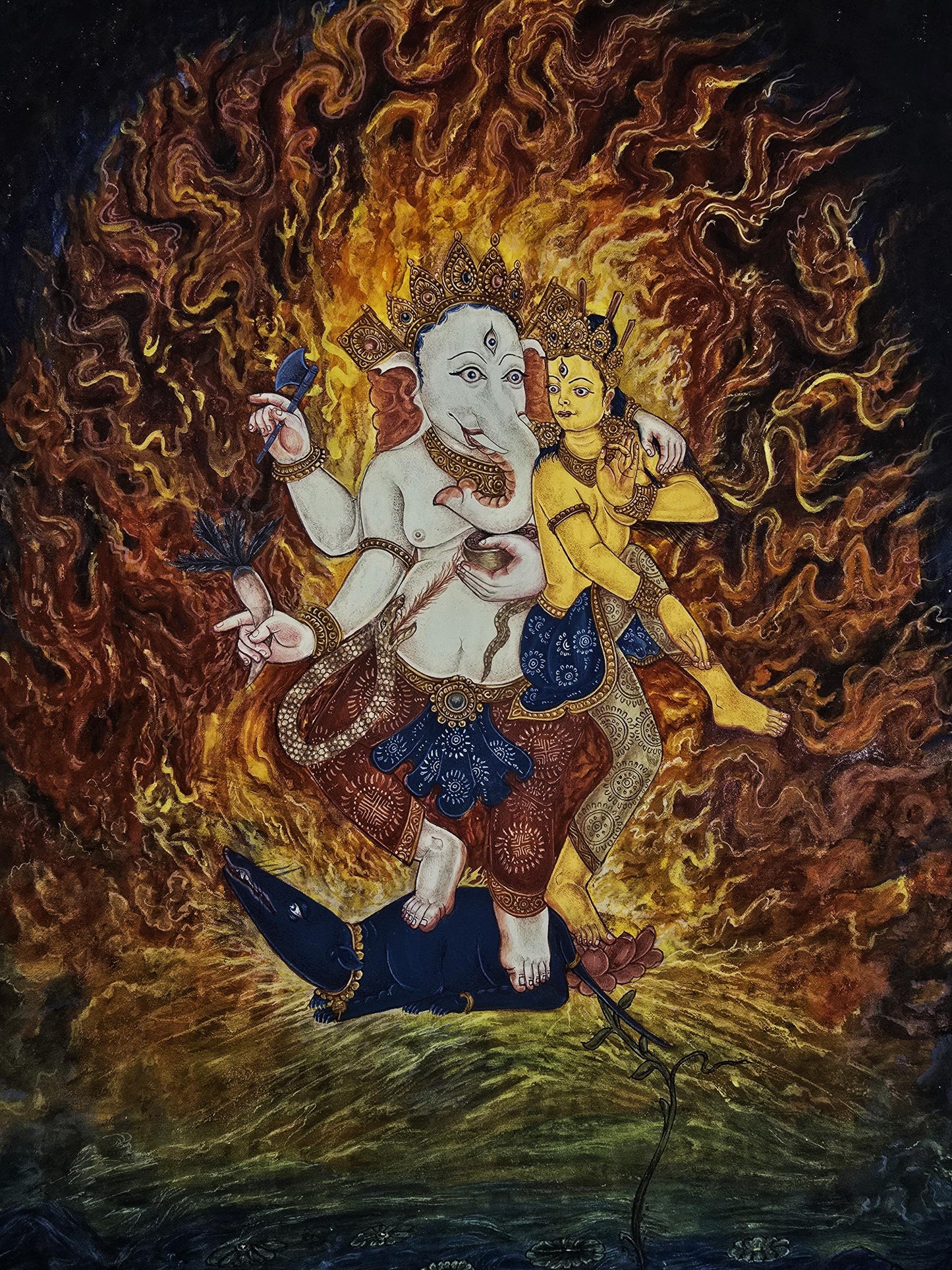 Ganesha Thangka Art | Hindu God of Wisdom | Ganapati Decor | Vedic Mythology | Newari Paubha Painting