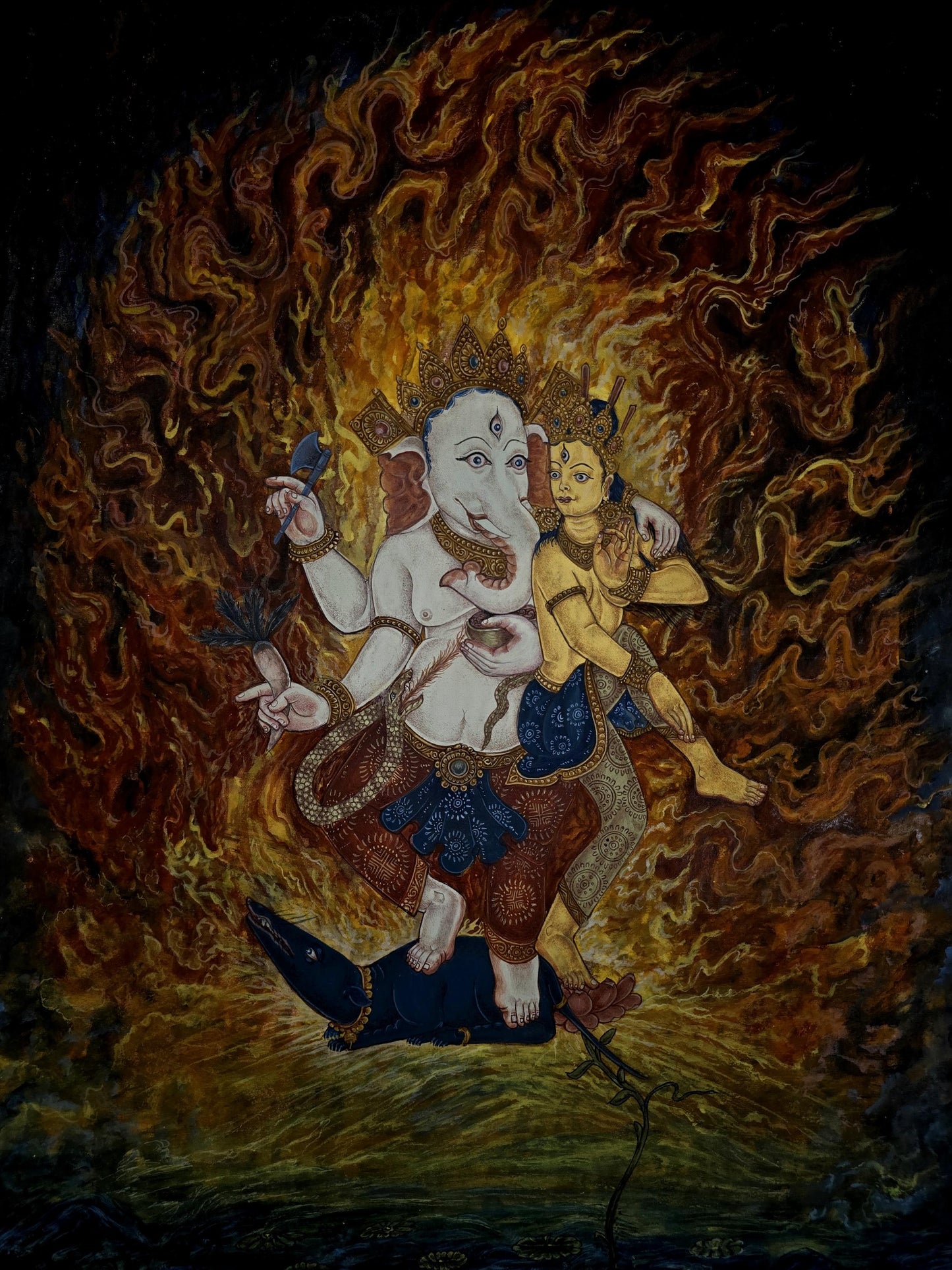 Ganesha Thangka Art | Hindu God of Wisdom | Ganapati Decor | Vedic Mythology | Newari Paubha Painting