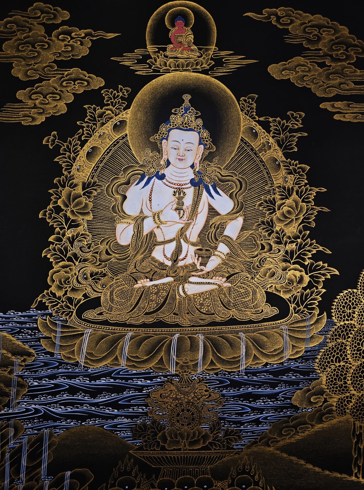 Vajrasattva 24K Gold Tibetan Thangka Painting – Purification Buddha Sacred Buddhist Art