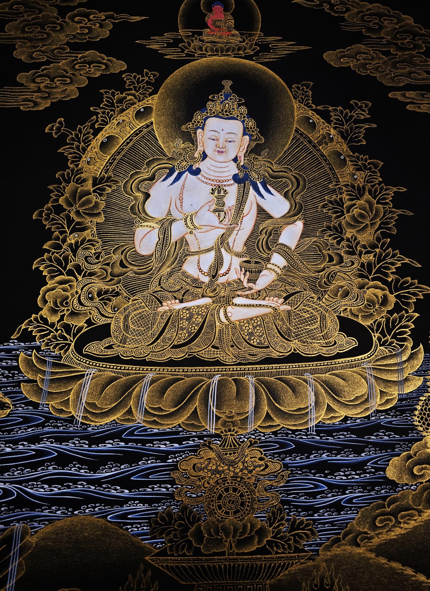 Vajrasattva 24K Gold Tibetan Thangka Painting – Purification Buddha Sacred Buddhist Art