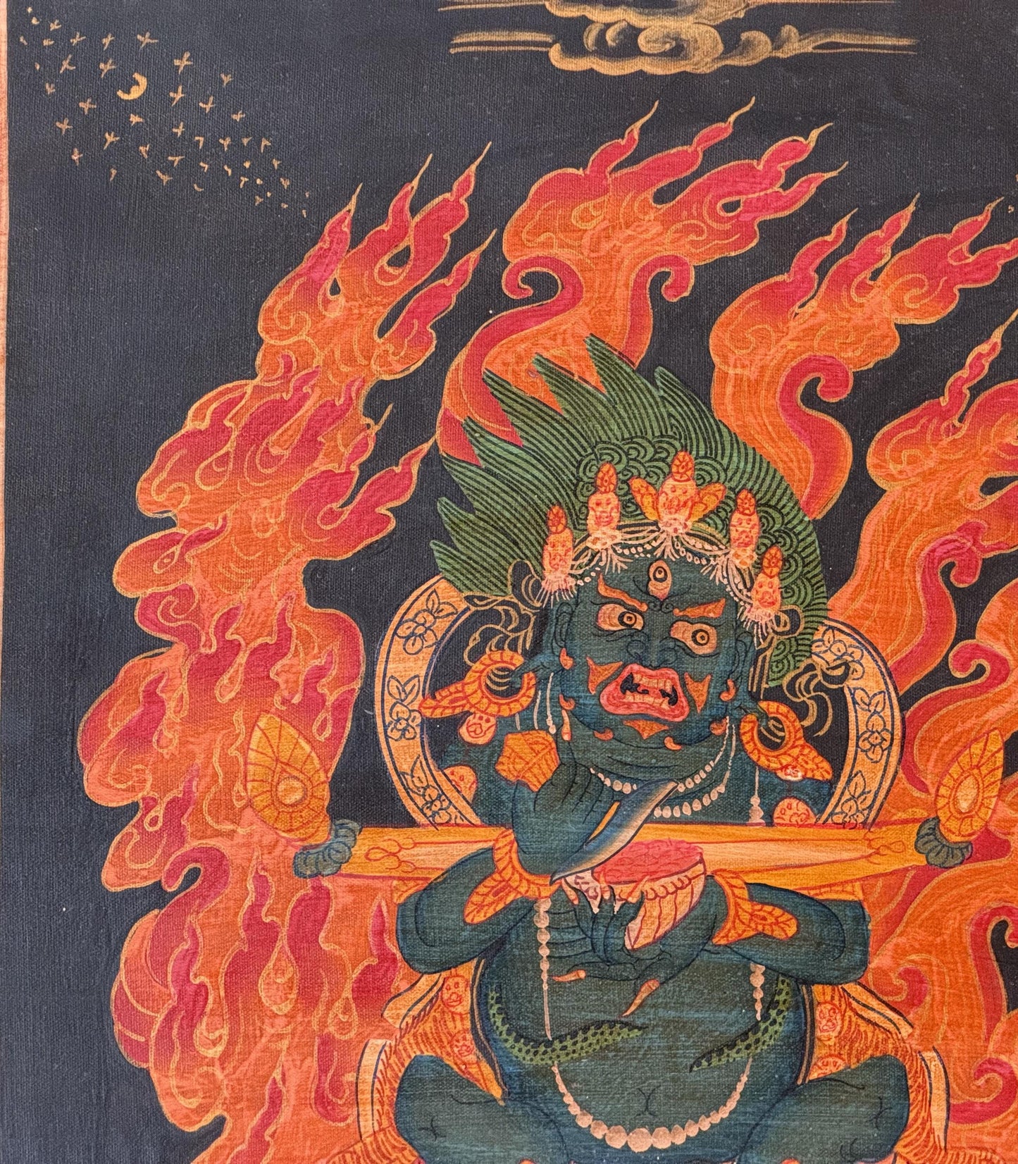 Two Armed Mahakala Thangka Hand Painted Tibetan Buddhist Art- Oil-Varnished
