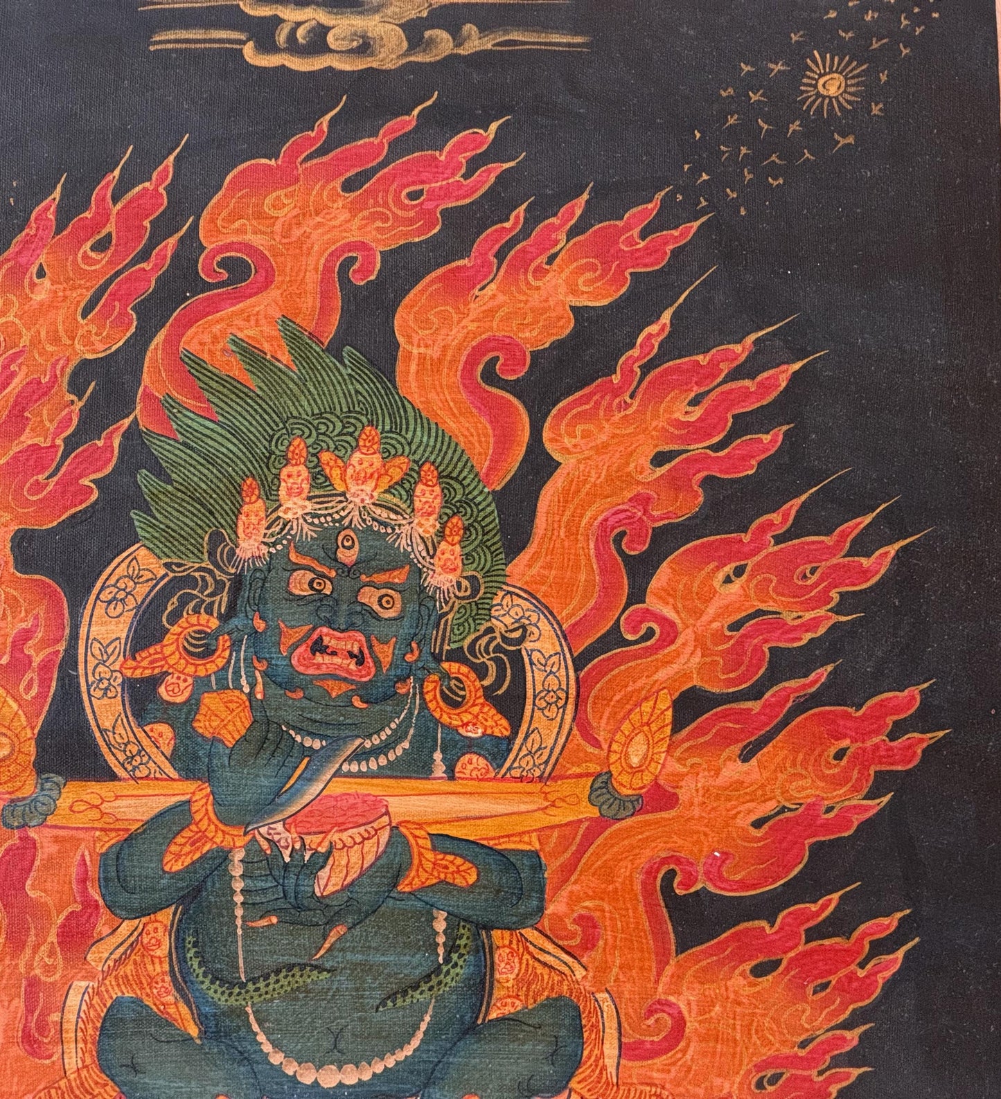 Two Armed Mahakala Thangka Hand Painted Tibetan Buddhist Art- Oil-Varnished