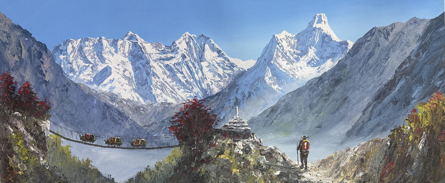 Himalayan Landscape Acrylic Painting | Everest Trek Scene from Tengboche | Mountain Art on Canvas