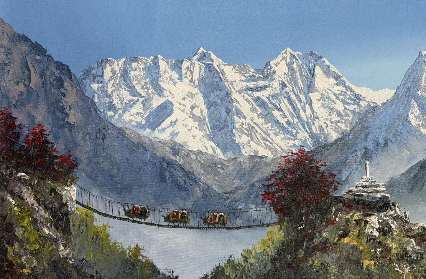 Himalayan Landscape Acrylic Painting | Everest Trek Scene from Tengboche | Mountain Art on Canvas