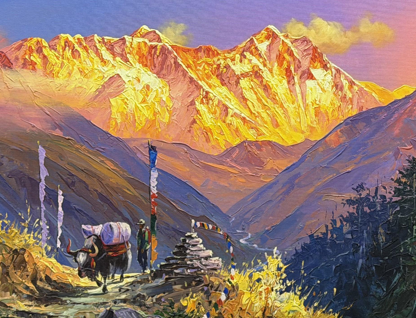 Sunrise View of Mount Everest from Tengboche | Himalayan Mountain Art | Acrylic Painting on Canvas