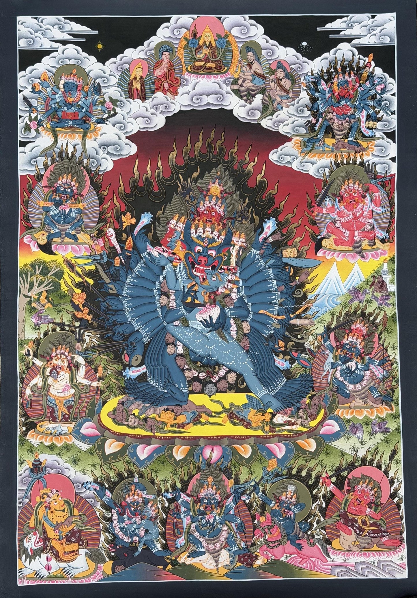 Yamantaka with Shakti 24K Gold Tibetan Thangka Painting – Wrathful Wisdom Deity Art