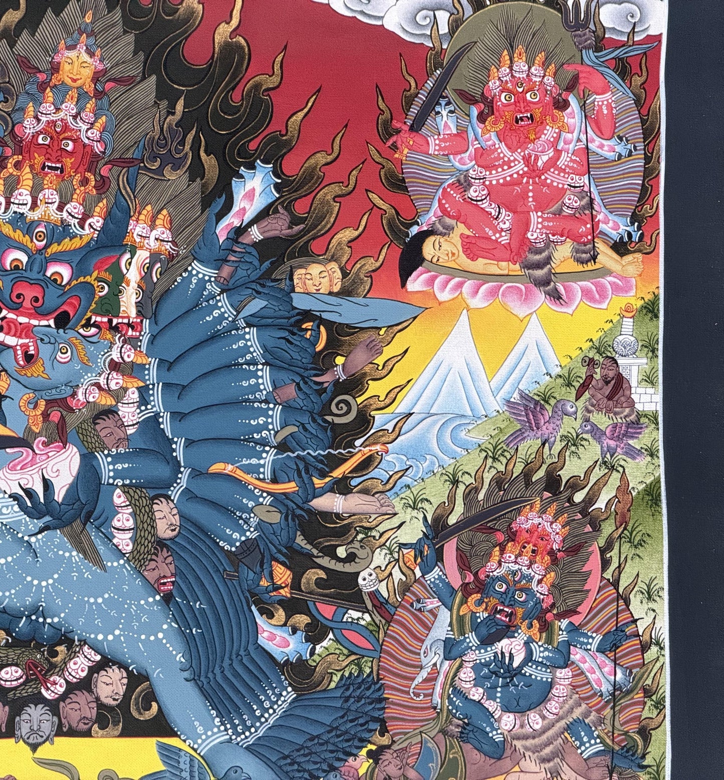 Yamantaka with Shakti 24K Gold Tibetan Thangka Painting – Wrathful Wisdom Deity Art