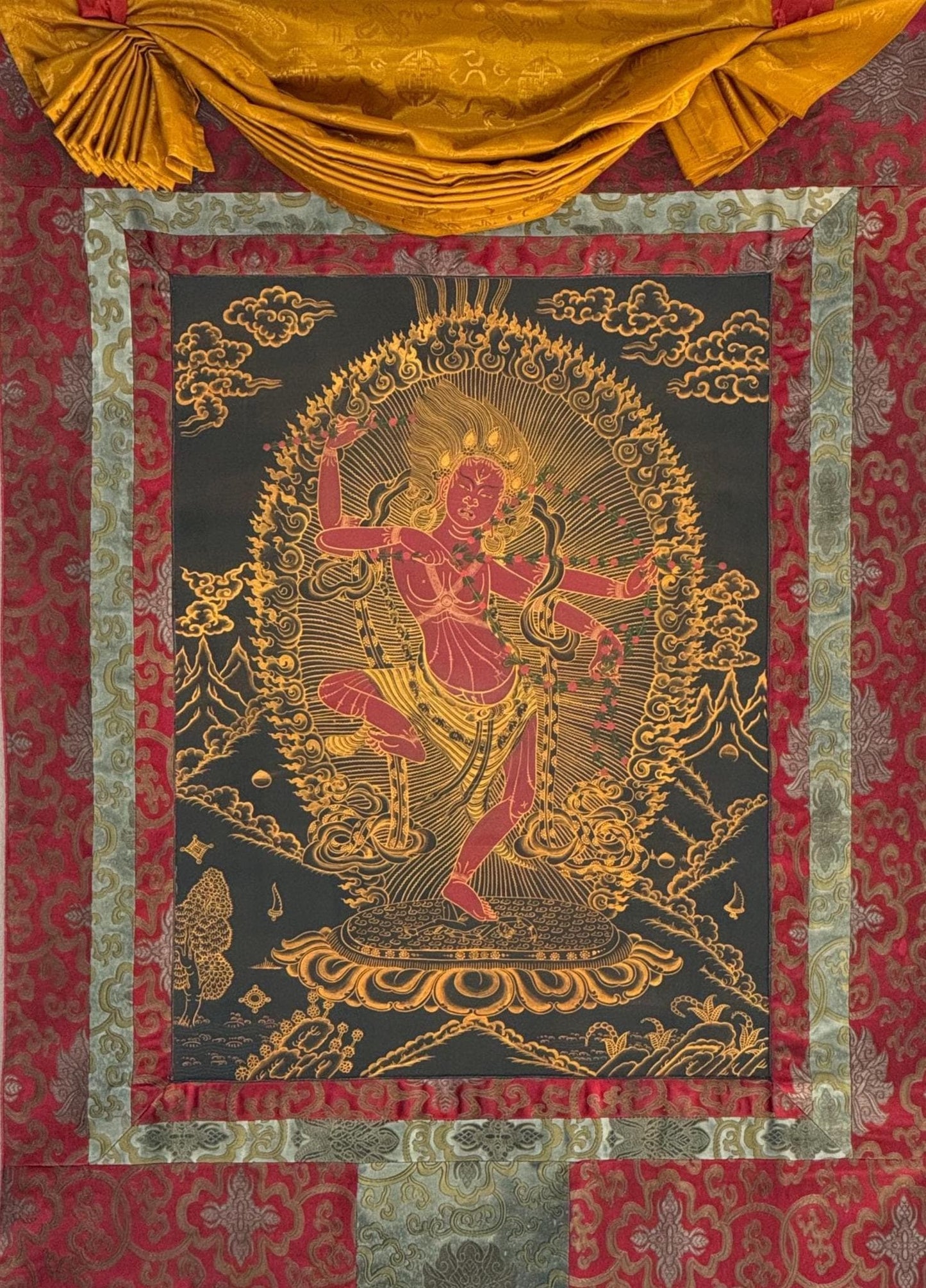 Hand-Painted Kurukulla Thangka | Tibetan Mother Buddha Art | Original Masterpiece Painting with Silk Brocade