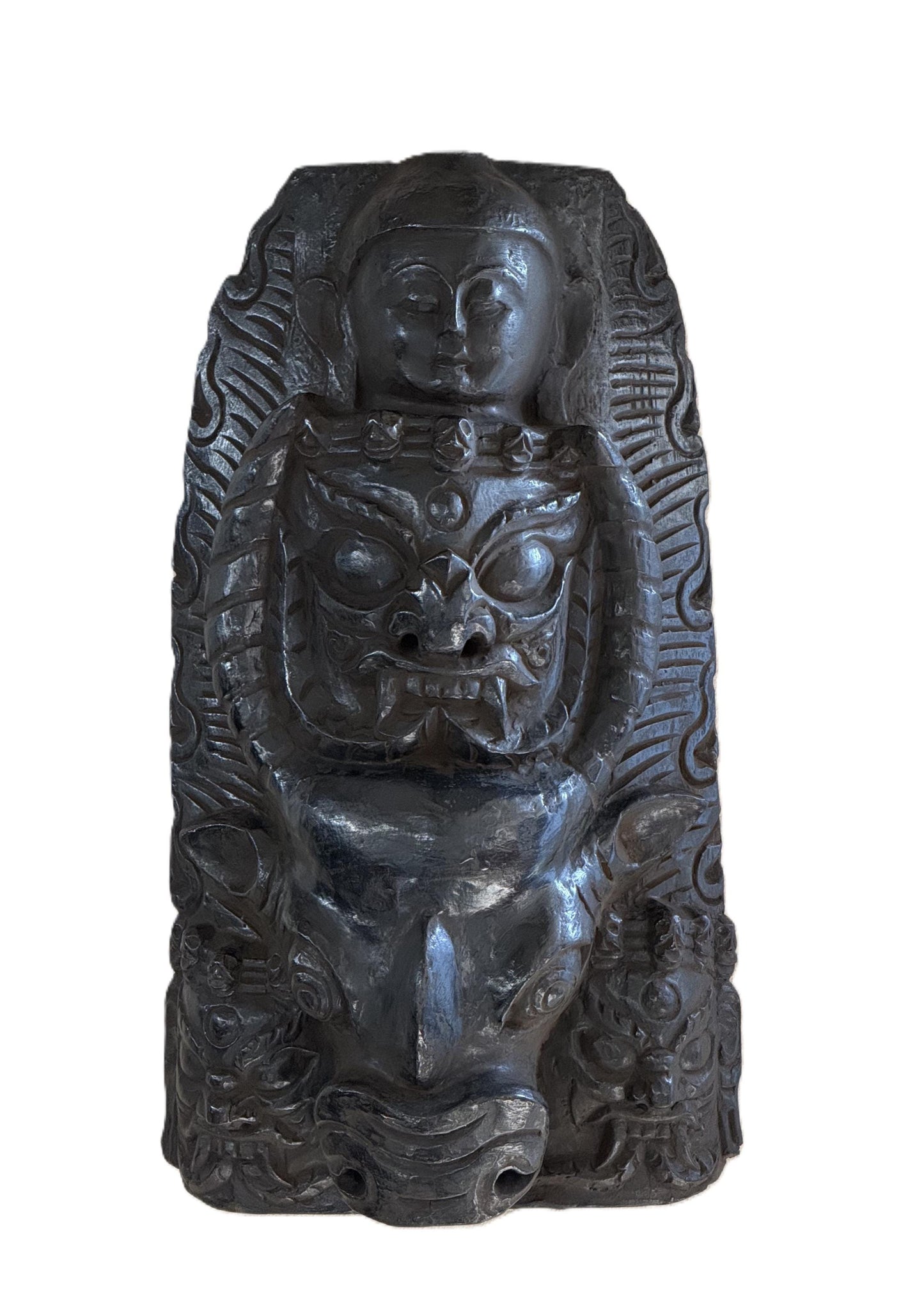 Tibetan Yamantaka Mask Vajrabhairava Buffalo Head Wooden Wall Hanging Wrathful Deity Buddhist Art