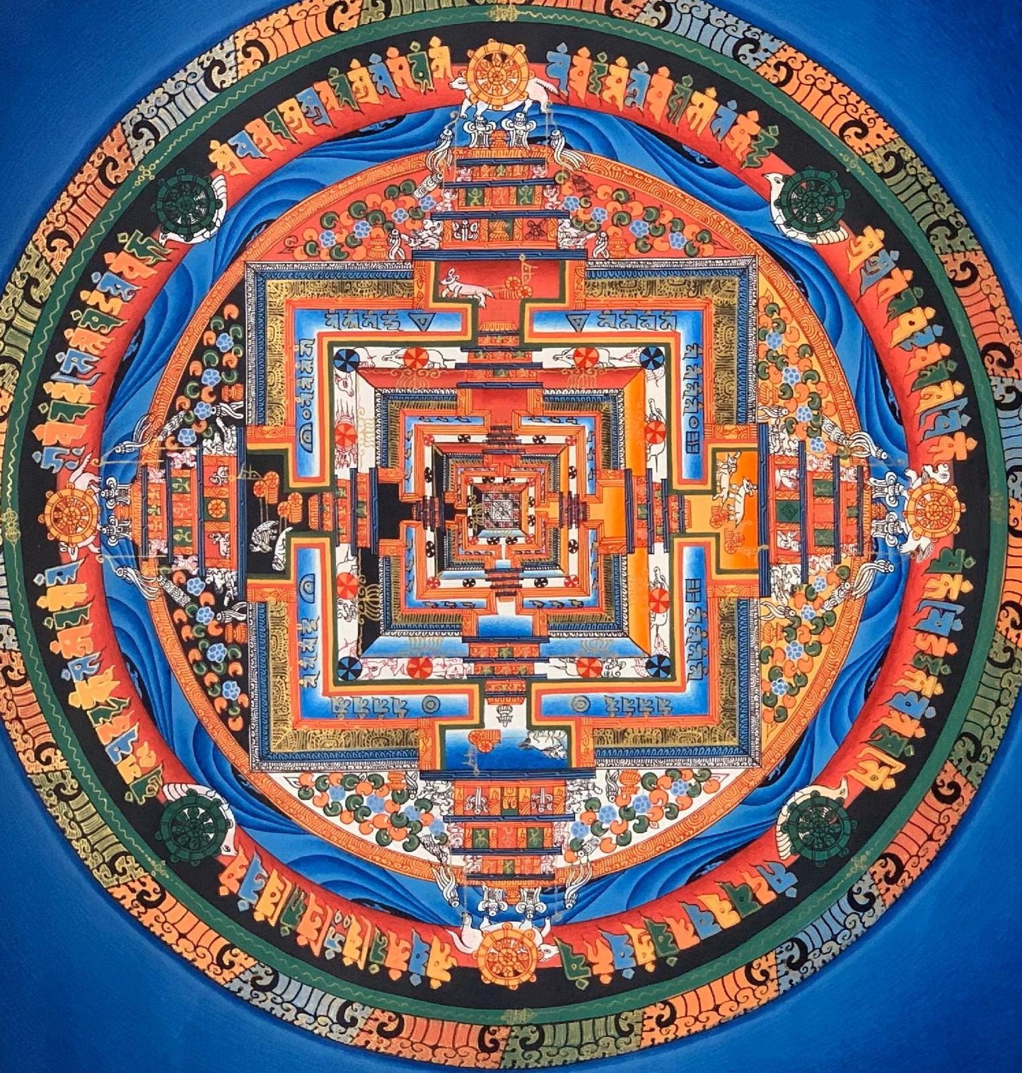 Hand-Painted Kalachakra Mandala | Tibetan Thangka Painting | Wheel of Life Art | Spiritual Wall Decor