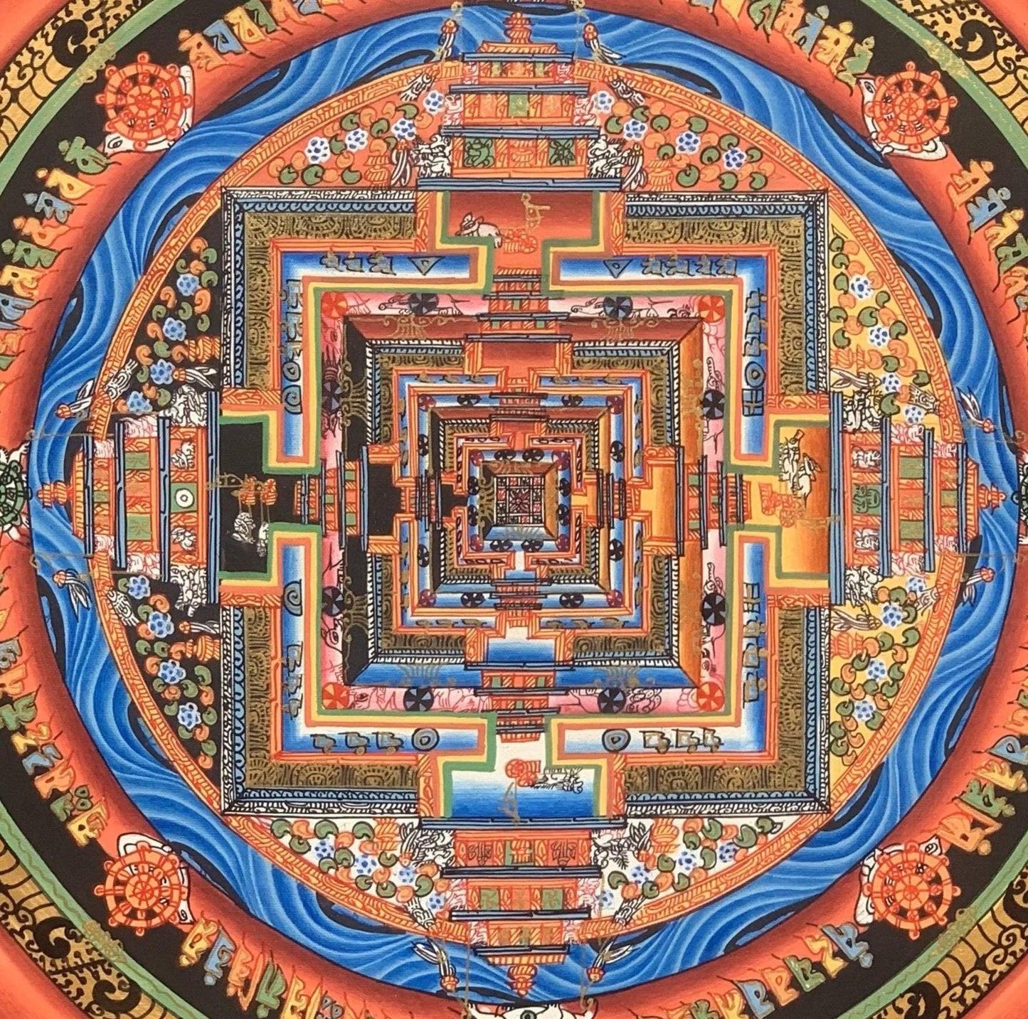 Hand-Painted Kalachakra Mandala Thangka | Tibetan Wheel of Time Art | Fine Tibetan Painting |  Spiritual Decor