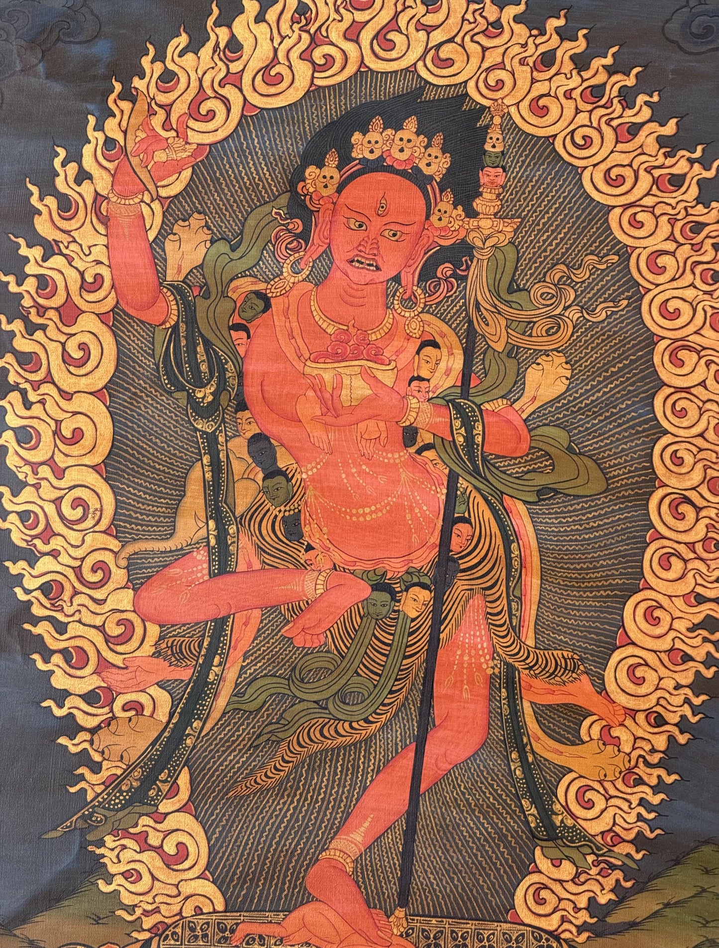 Vajravarahi Dorje Phagmo Thangka Hand Painted Tibetan Buddhist Art Old Oil Varnished , Silk Brocade