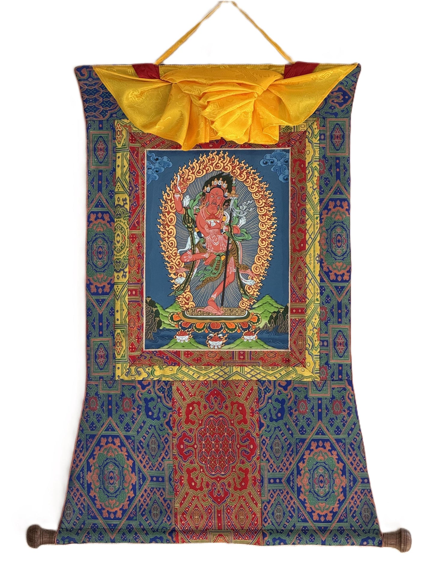 Hand-Painted Vajravarahi Thangka with Silk Brocade