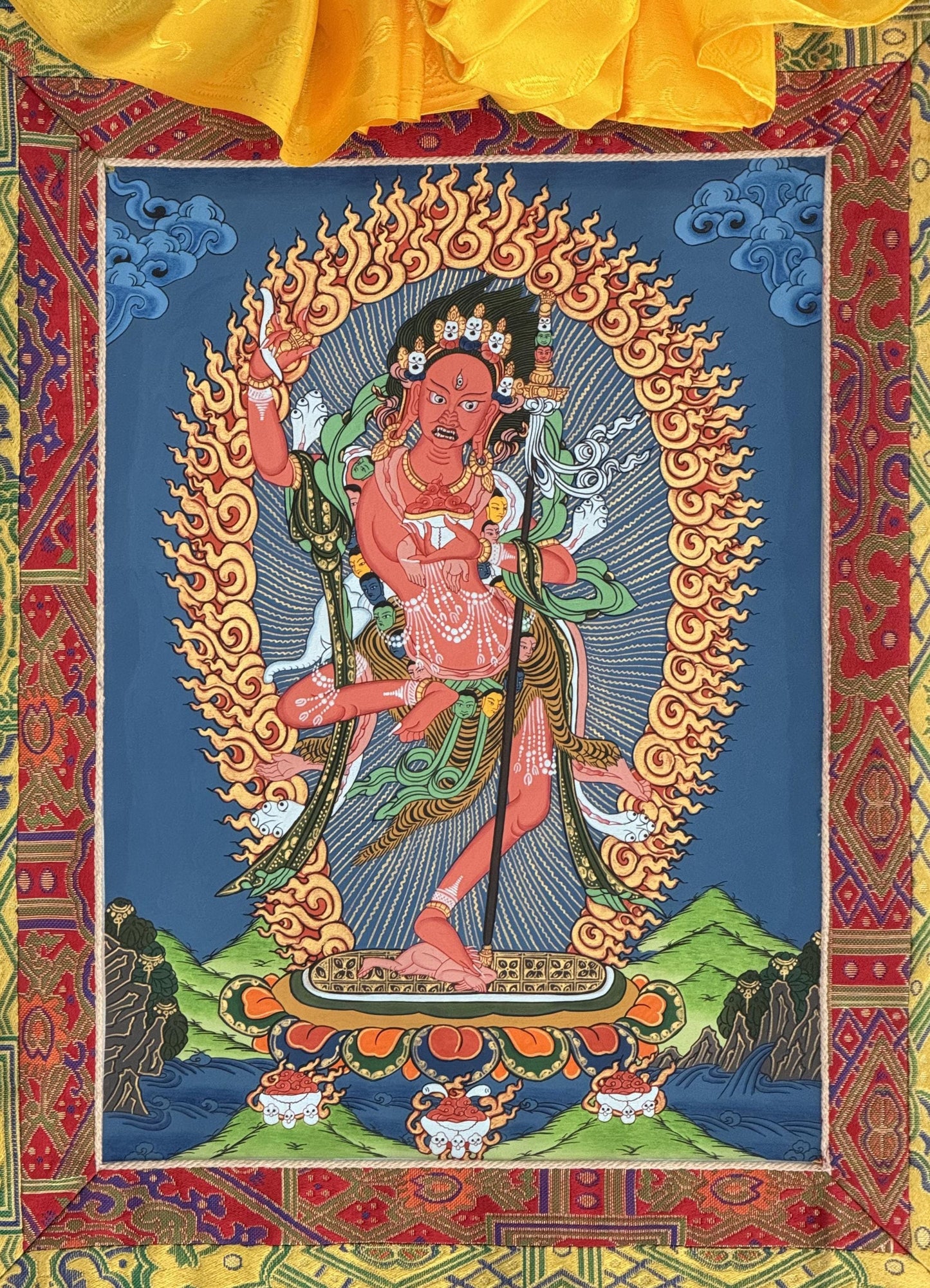 Hand-Painted Vajravarahi Thangka with Silk Brocade