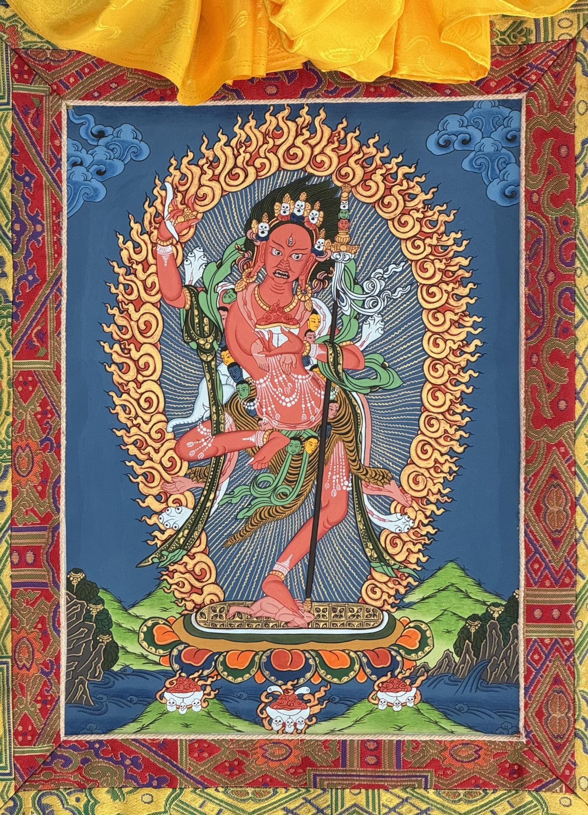 Hand-Painted Vajravarahi Thangka | Dorje Phagmo Tibetan Buddhist Painting | Silk Brocade Wall Art