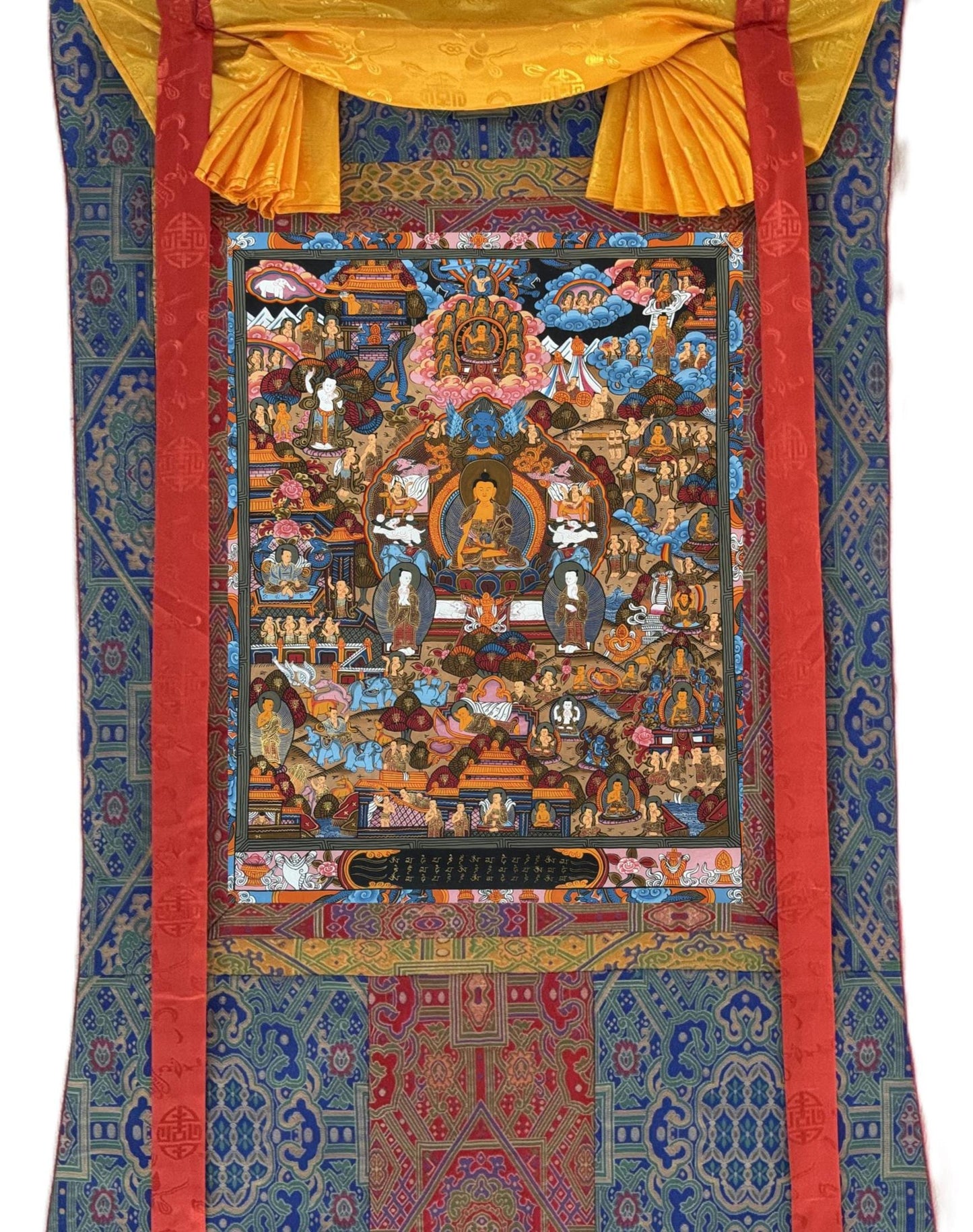Samsara Wheel of Life Thangka | Tibetan Bhavachakra Mandala | Hand-Painted Meditation Art with Silk Brocade