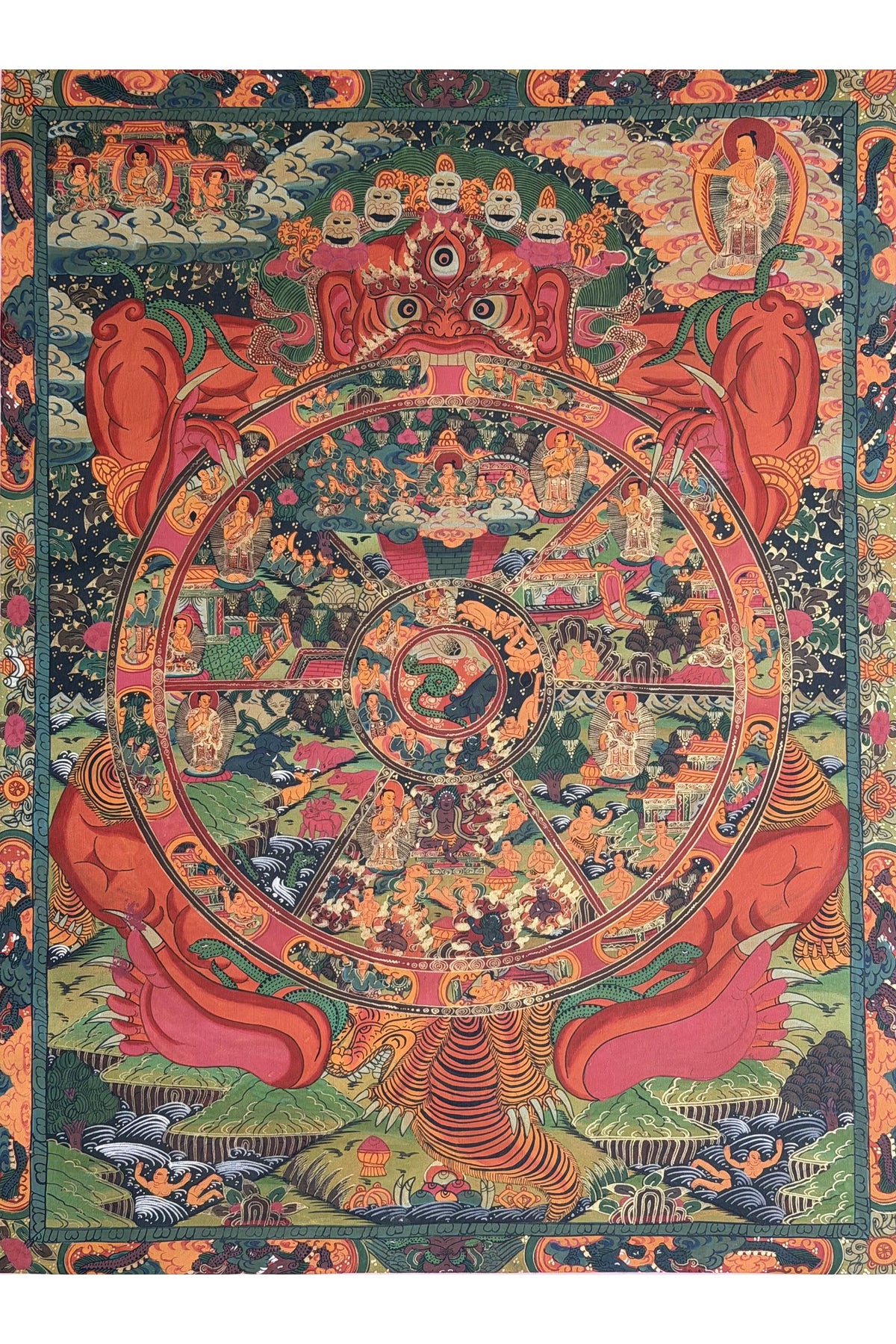 Hand-Painted Wheel of Life Thangka Painting: Tibetan Buddhist Mandala Art