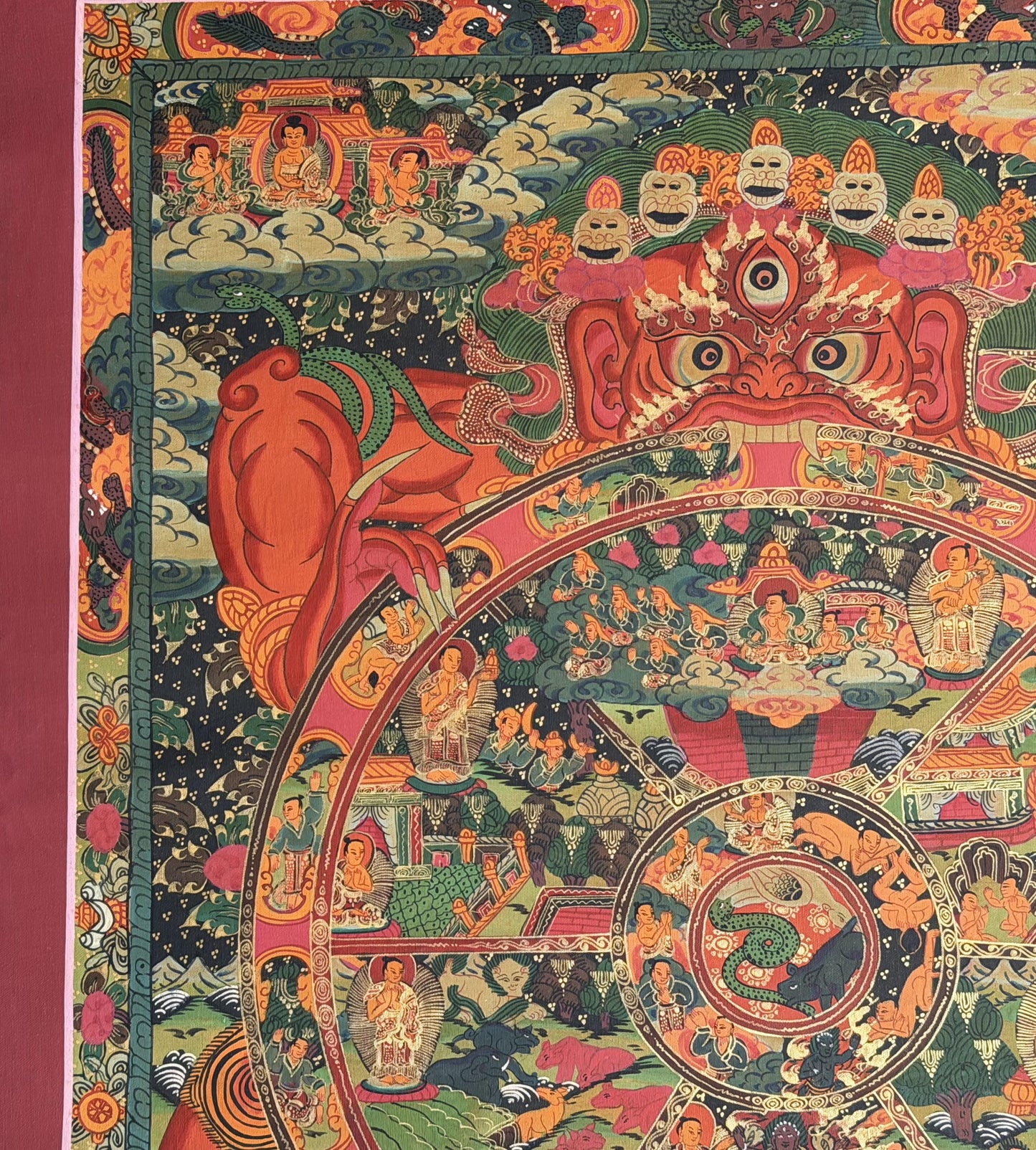 Hand-Painted Wheel of Life Thangka Painting: Tibetan Buddhist Mandala Art