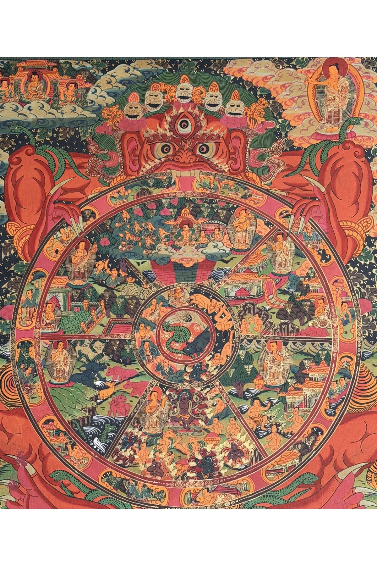 Hand-Painted Wheel of Life Thangka Painting: Tibetan Buddhist Mandala Art