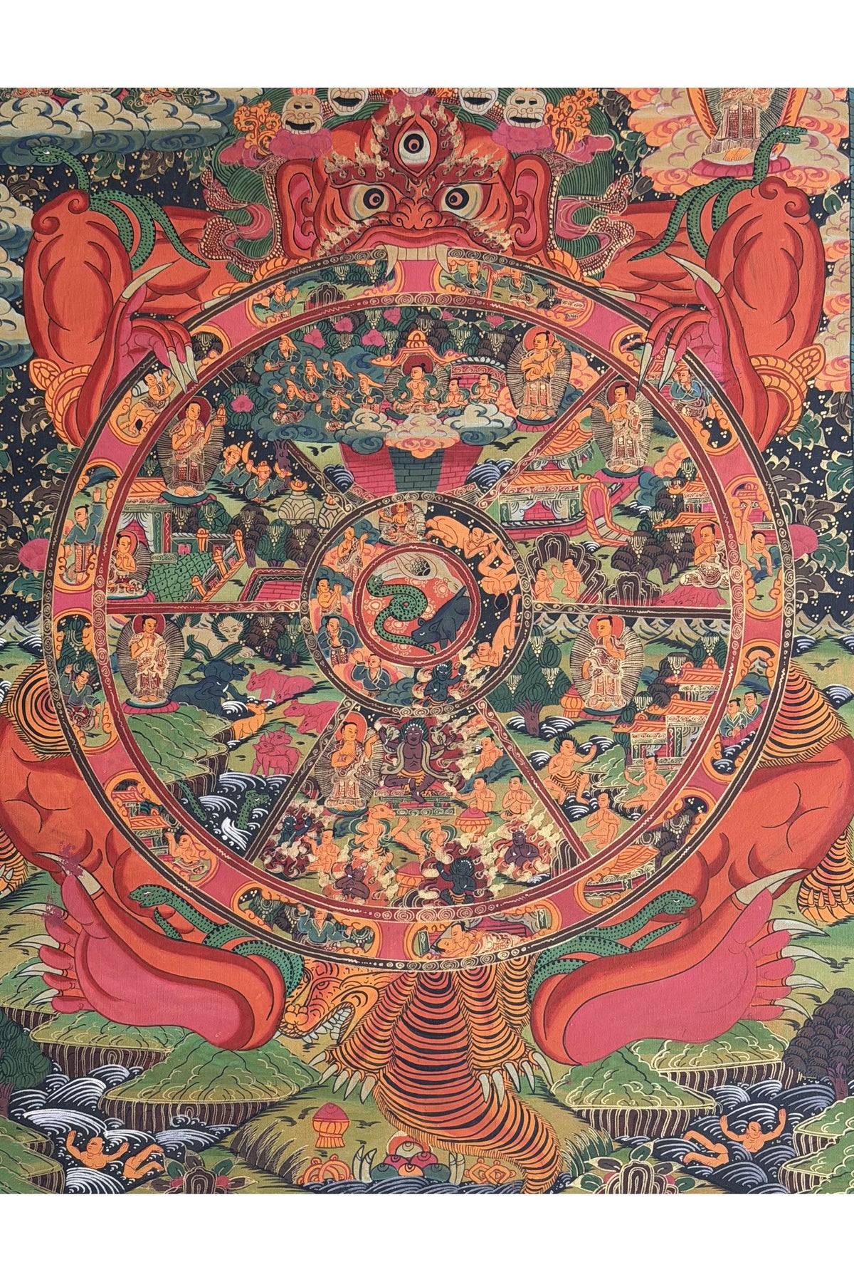 Hand-Painted Wheel of Life Thangka Painting: Tibetan Buddhist Mandala Art