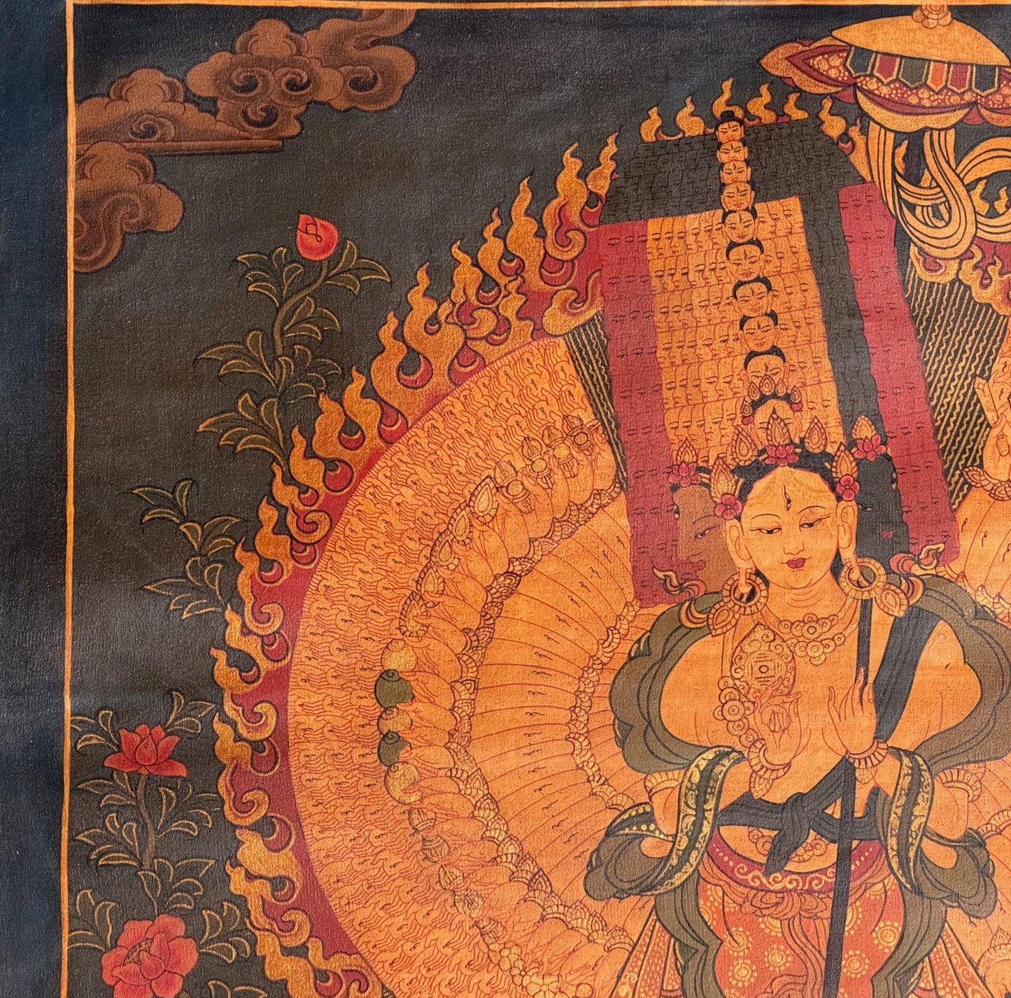 Hand-Painted Ushnisha Sitatapatra Thangka | White Umbrella Goddess Art | Dukar Oil-Varnished Tibetan Buddhist Decor