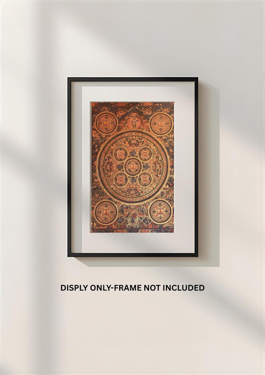 Hand-Painted Pancha Buddha Mandala Thangka | Large Oil-VARNISHED Tibetan Art