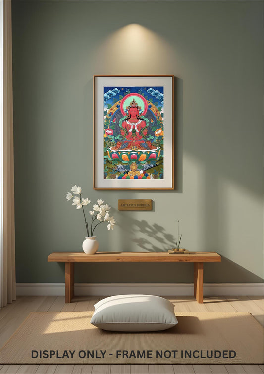 Hand-Painted Amitayus Buddha Thangka | Tibetan Longevity Deity Painting