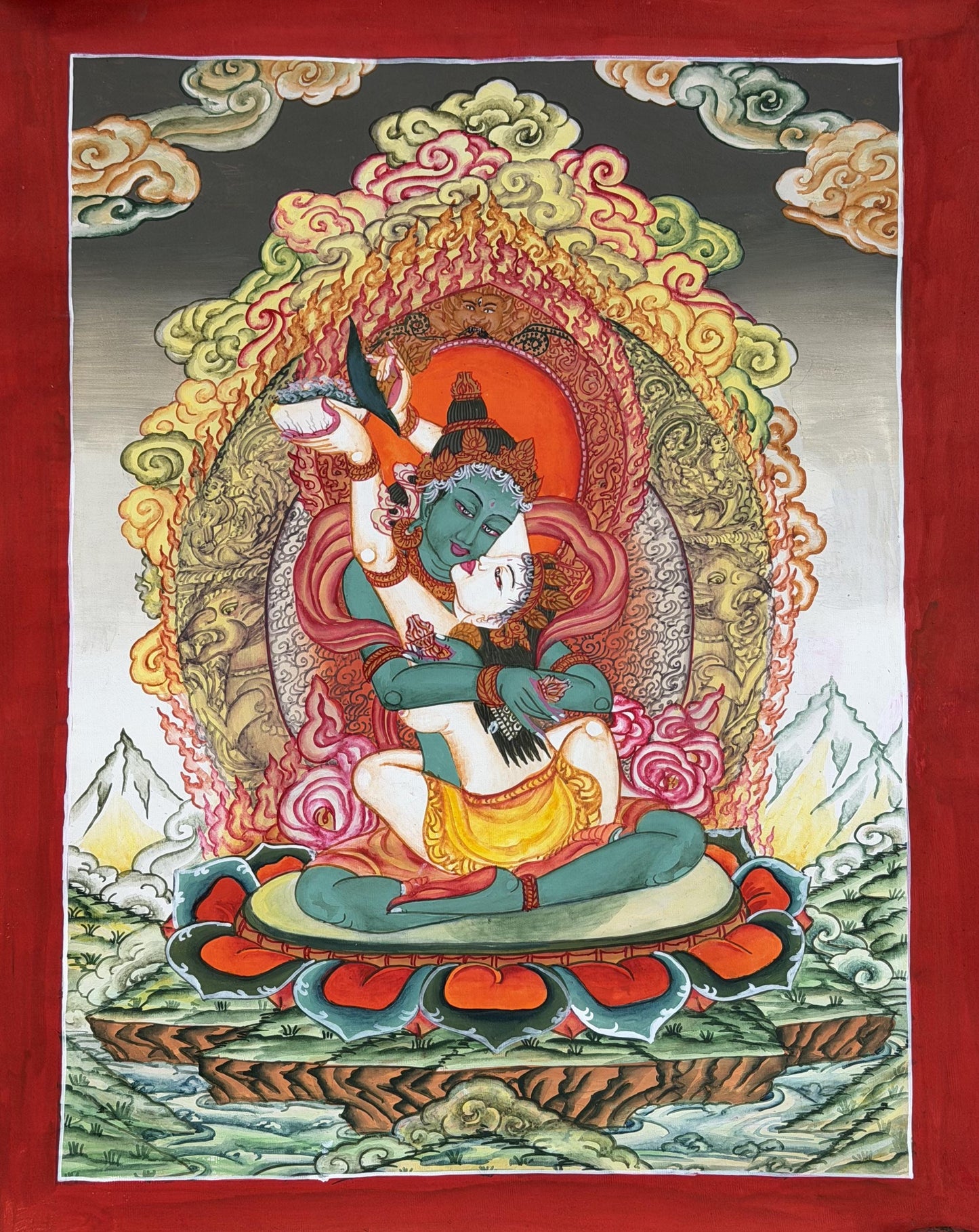Vajradhara with Shakti Yab Yum | Tibetan Thangka Painting | Divine Union Art