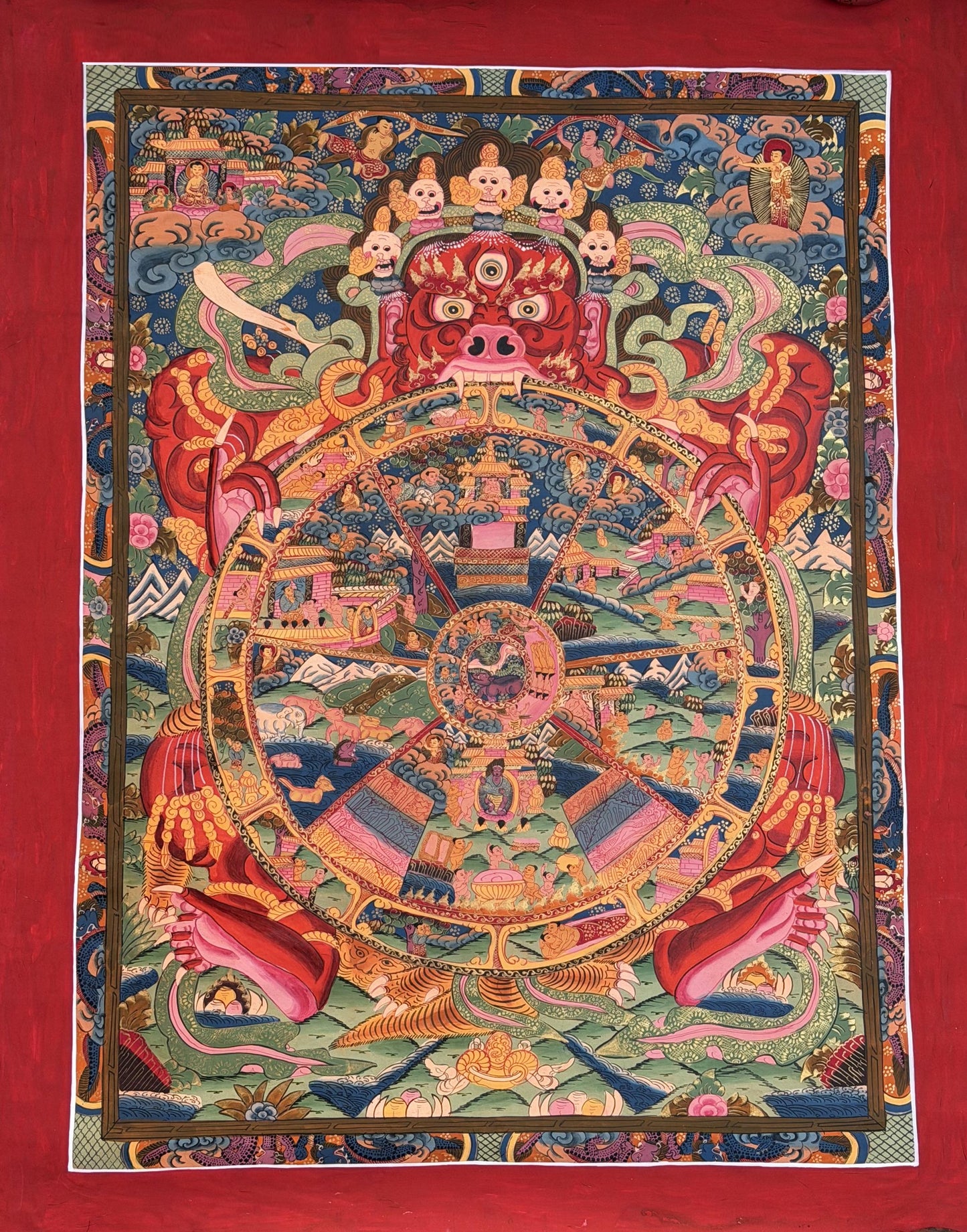 Samsara Wheel of Time Bhavachakra Mandala - Large Hand-Painted Tibetan Thangka Art