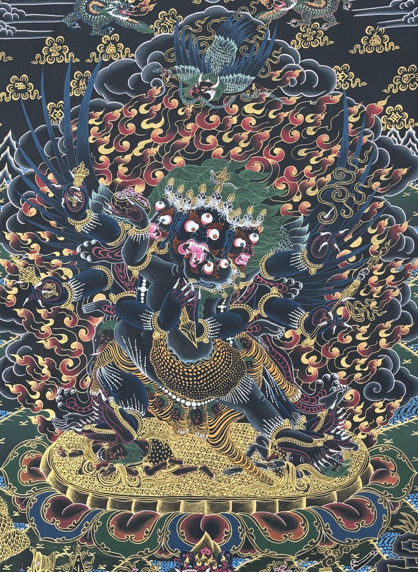 Hand-Painted Vajrakilaya Thangka with Consort - Wrathful Tibetan Buddhist Deity Phurba Dagger - Nyingma Tantric Art