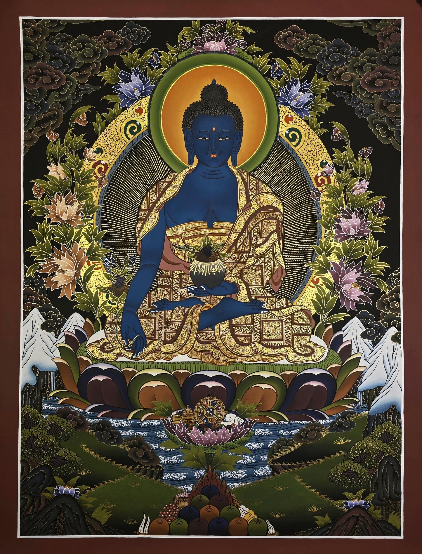 Medicine Buddha Thangka Hand Painted Tibetan Buddhist Bhaisajyaguru Healing Art