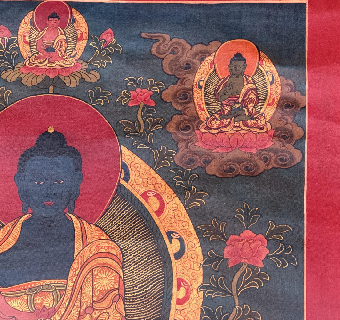 Medicine Buddha Thangka Painting - Hand-Painted Tibetan Healing Art, Oil Varnished
