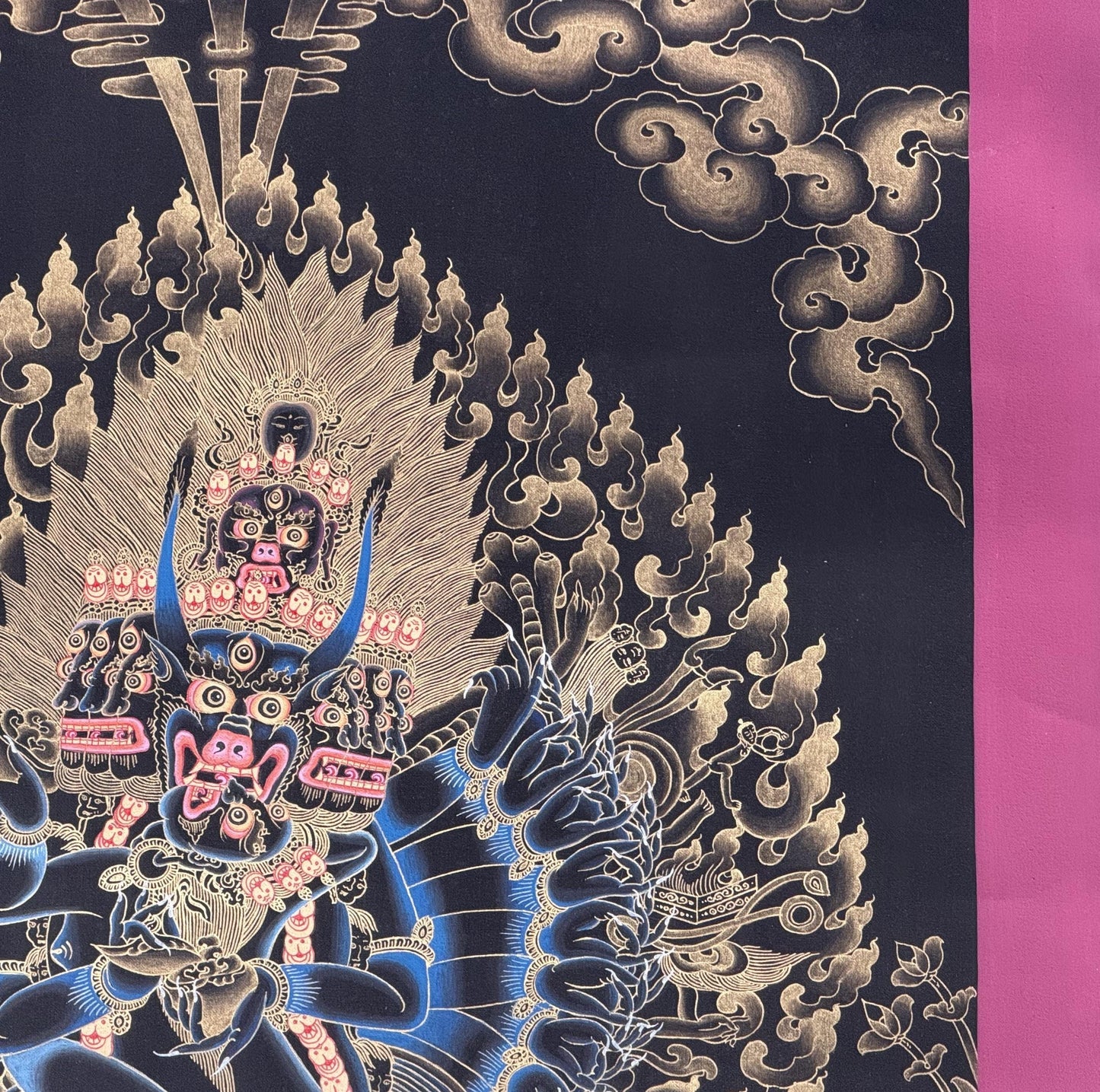 Hand-Painted Yamantaka Tibetan Thangka Painting – Wrathful Guardian Deity Art
