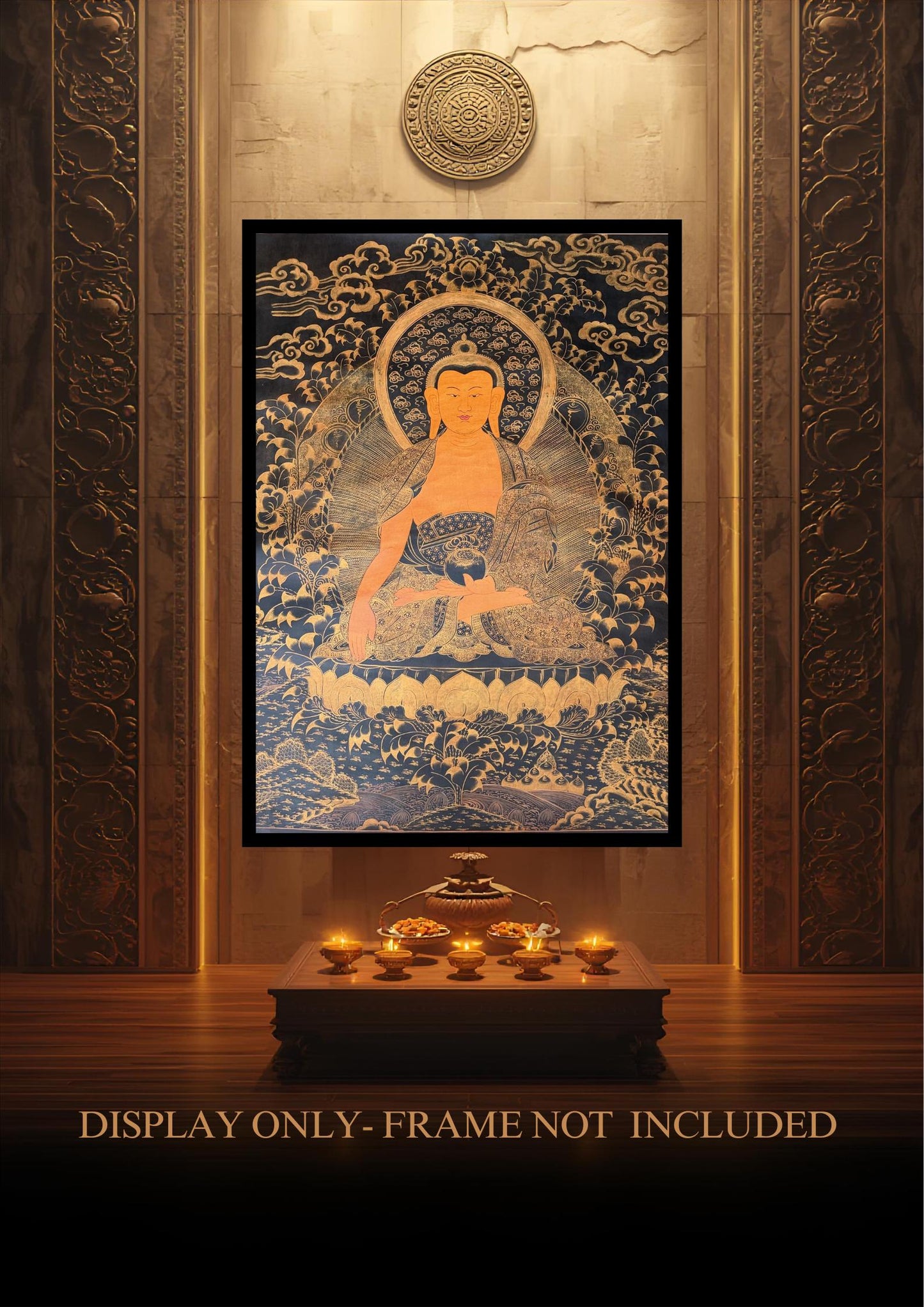 Large Shakyamuni Buddha Thangka – Hand-Painted Oil Varnished Tibetan Art, Enlightenment Under Bodhi Tree