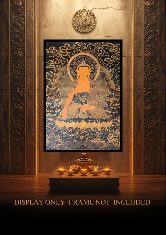 Large Shakyamuni Buddha Thangka – Hand-Painted Oil Varnished Tibetan Art, Enlightenment Under Bodhi Tree