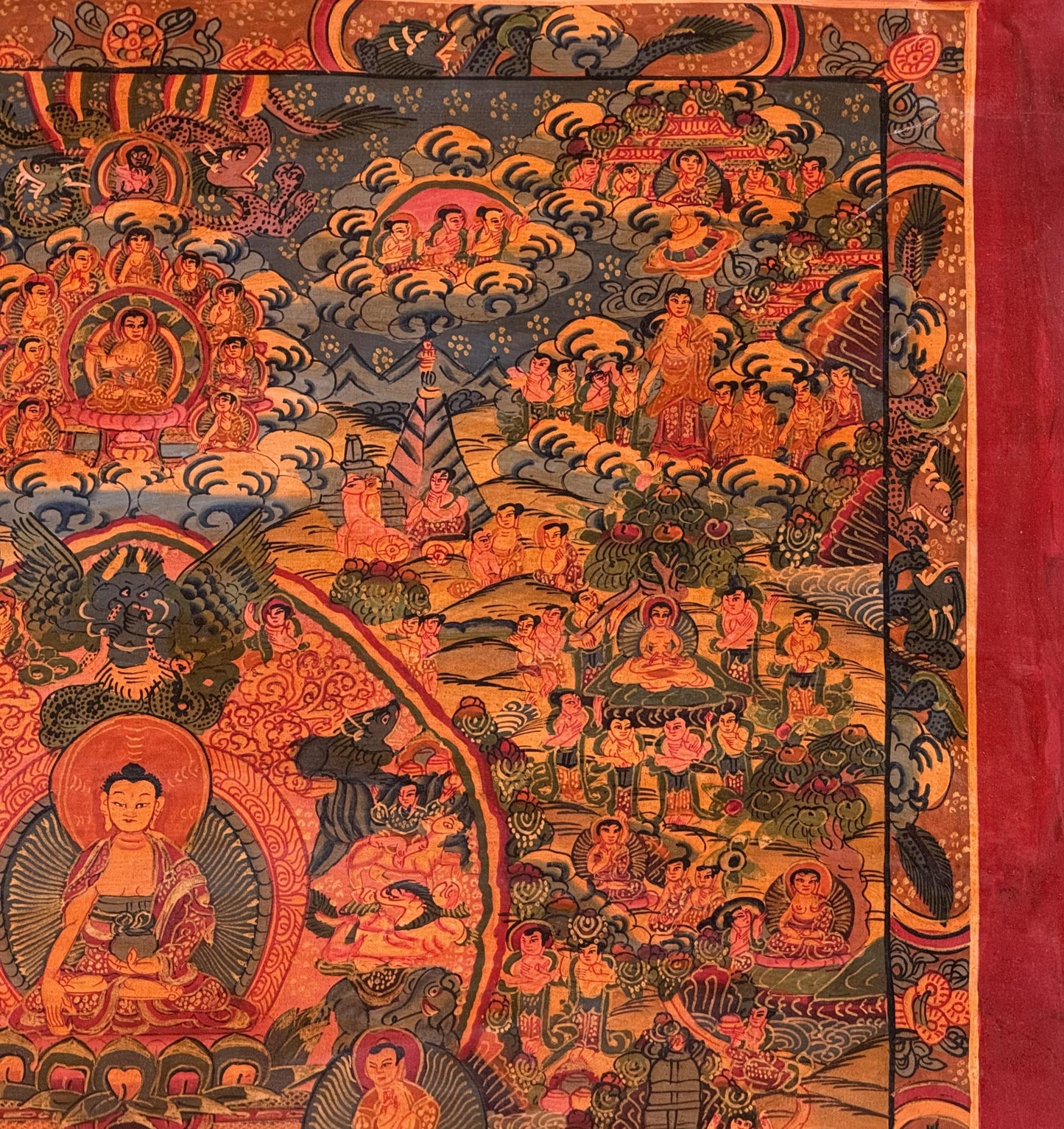 Semi-Old Life of Buddha Thangka Painting | Hand Painted Shakyamuni Buddha Art | Oil Varnished