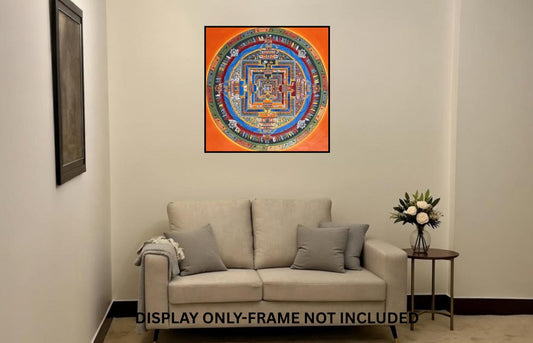 Hand-Painted Kalachakra Mandala Thangka 24x24 inch | Authentic Tibetan Buddhist Art on Cotton Canvas
