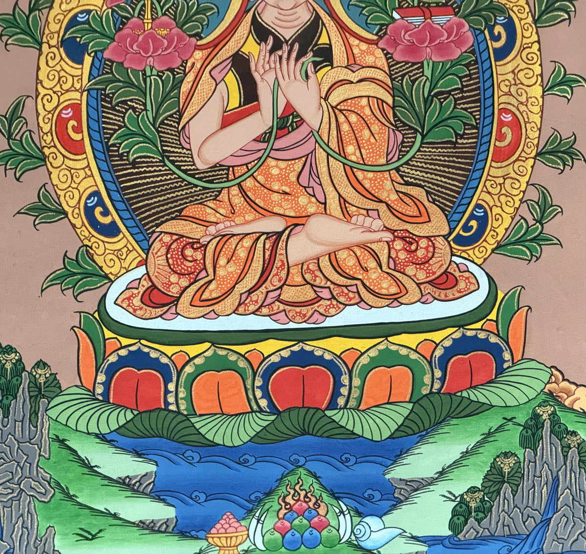 Je Tsongkhapa Thangka Painting: Tibetan Master Art with Silk Brocade