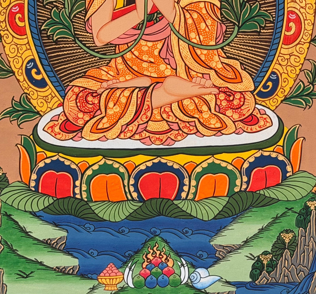 Je Tsongkhapa Thangka Painting: Tibetan Master Art with Silk Brocade