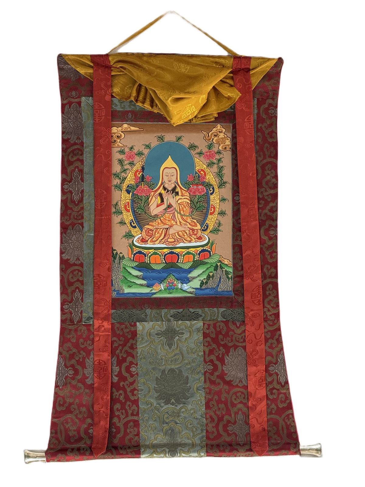 Je Tsongkhapa Thangka Painting: Tibetan Master Art with Silk Brocade