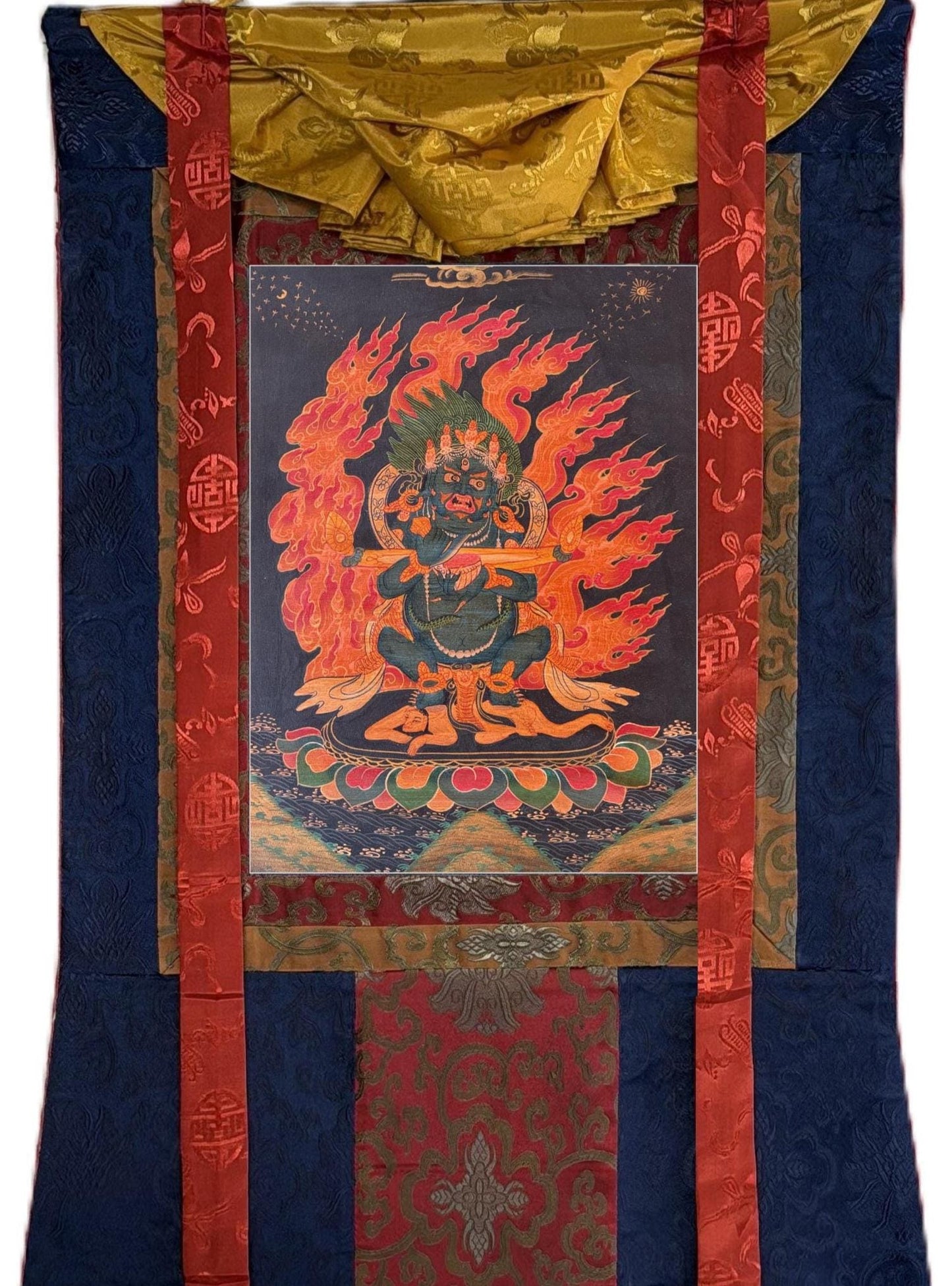 Two Armed Mahakala Thangka Hand Painted Tibetan Buddhist Art- Oil-Varnished