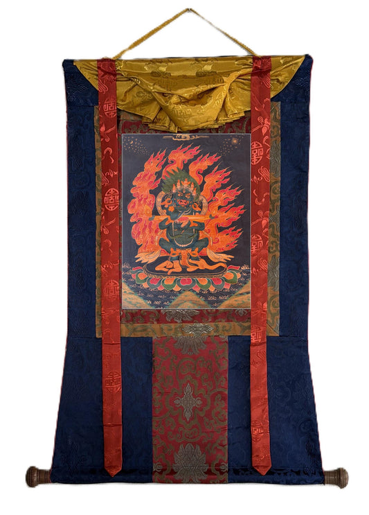 Two Armed Mahakala Thangka Hand Painted Tibetan Buddhist Art- Oil-Varnished