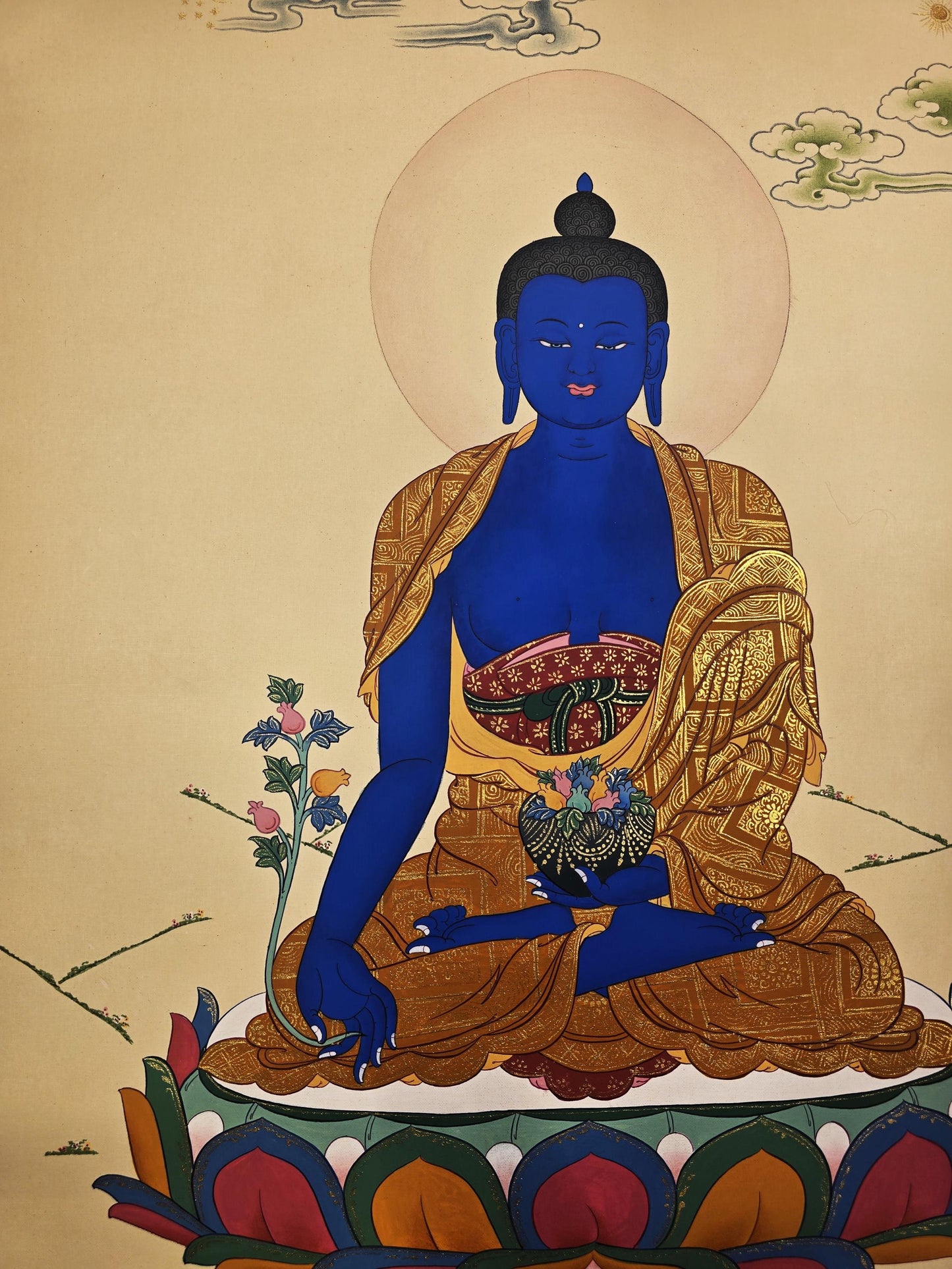Hand-Painted Medicine Buddha Thangka | Bhaisajyaguru Painting |Tibetan Healing Art