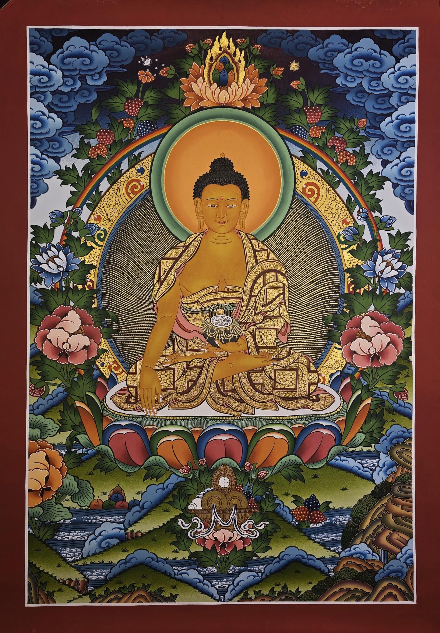 Hand Painted Shakyamuni Buddha Thangka Painting | Gold Tibetan Art