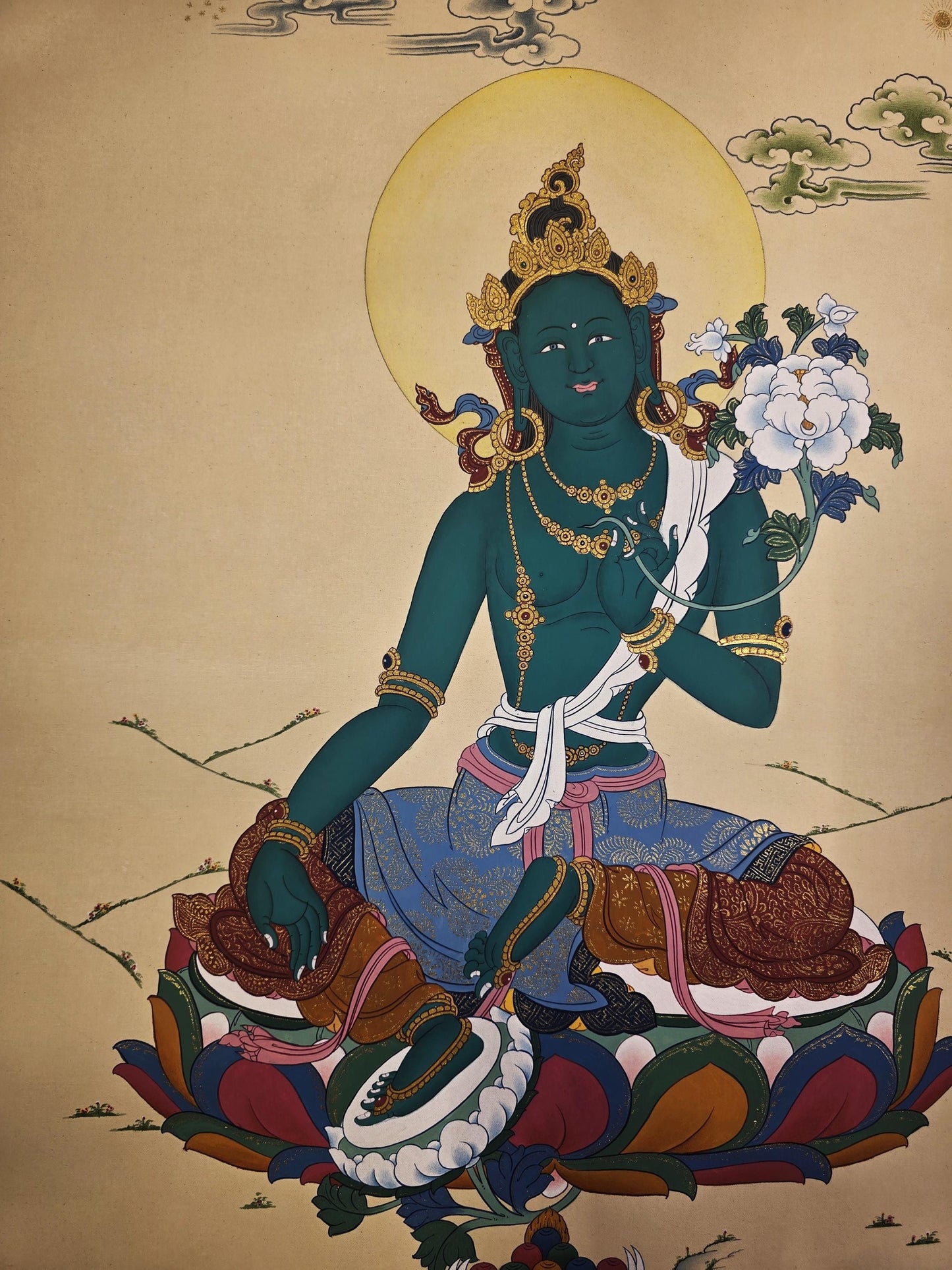Green Tara Tibetan Thangka Painting in Karma Gadri Style